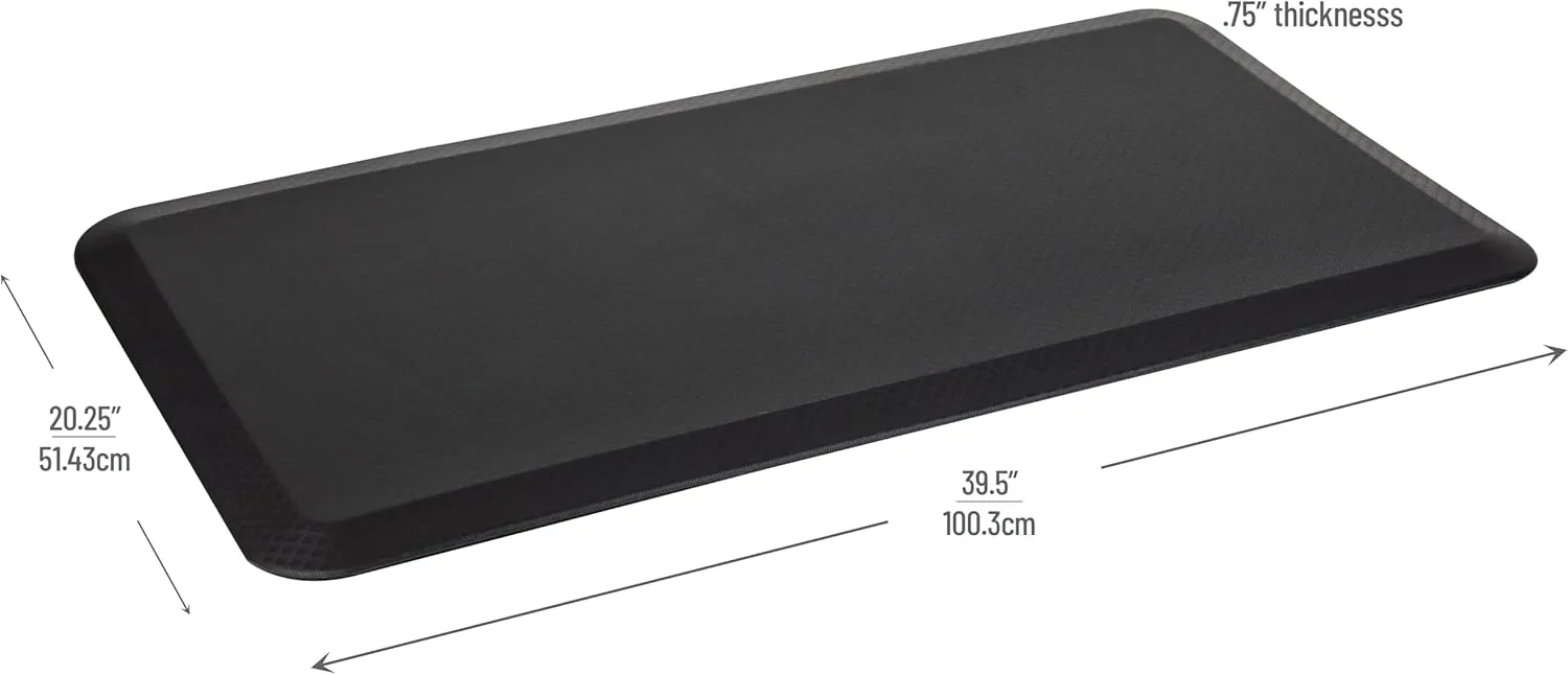 Mind Reader Anti Fatigue Kitchen Mat, Standing Desk Mat, Cushioned Mat, Office, Kitchen, Rubber, 19.5 x 35.25 x 1, Black