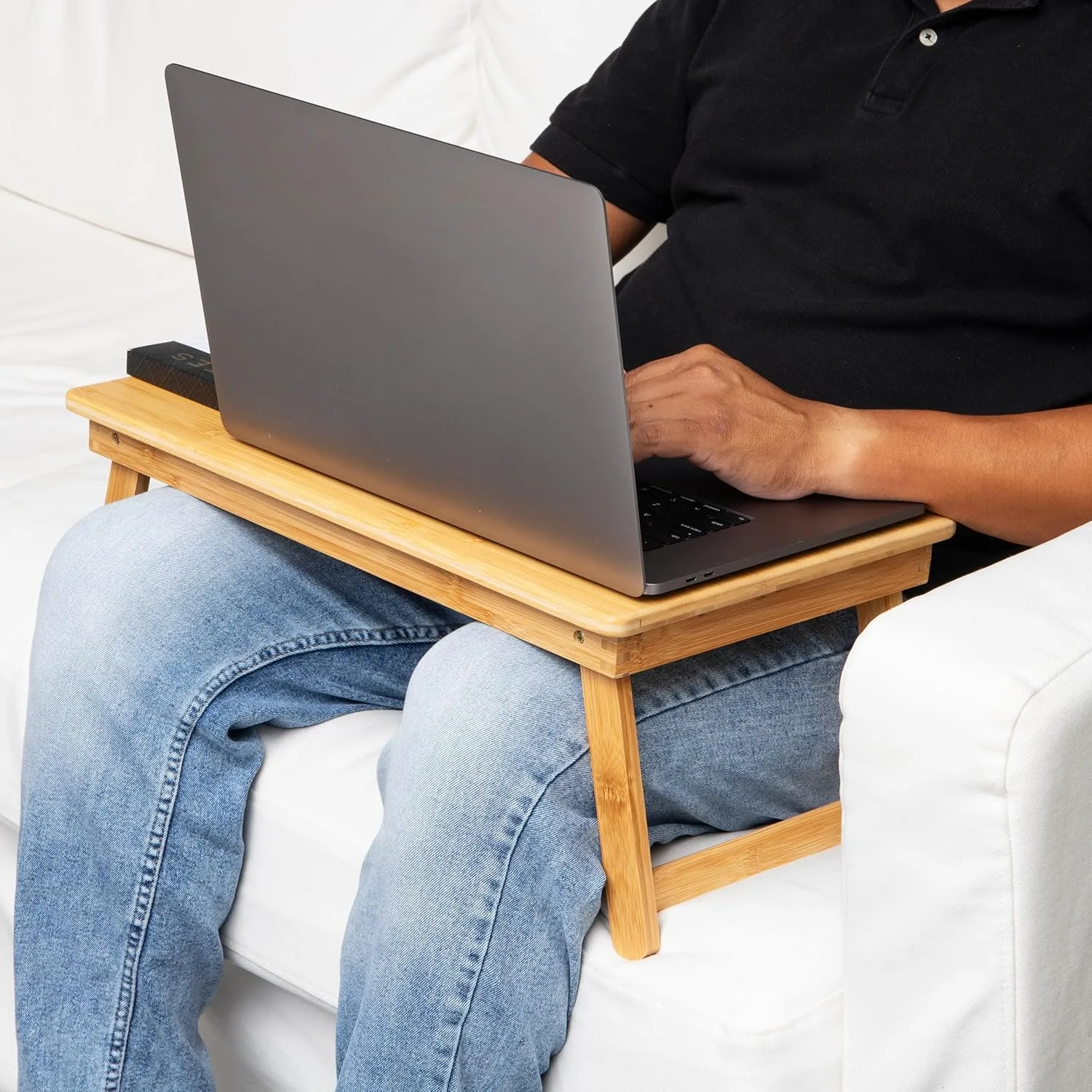 Mind Reader Lap Desk Laptop Stand, Bed Tray, Dorm Room, Folding Legs, Rayon From Bamboo, 19.75"L x 12"W x 8.25"H, Brown