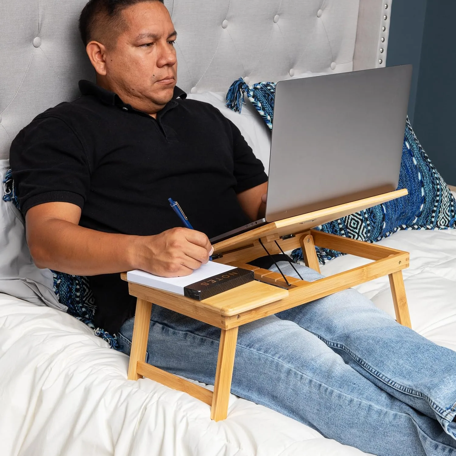 Mind Reader Lap Desk Laptop Stand, Bed Tray, Dorm Room, Folding Legs, Rayon From Bamboo, 19.75"L x 12"W x 8.25"H, Brown