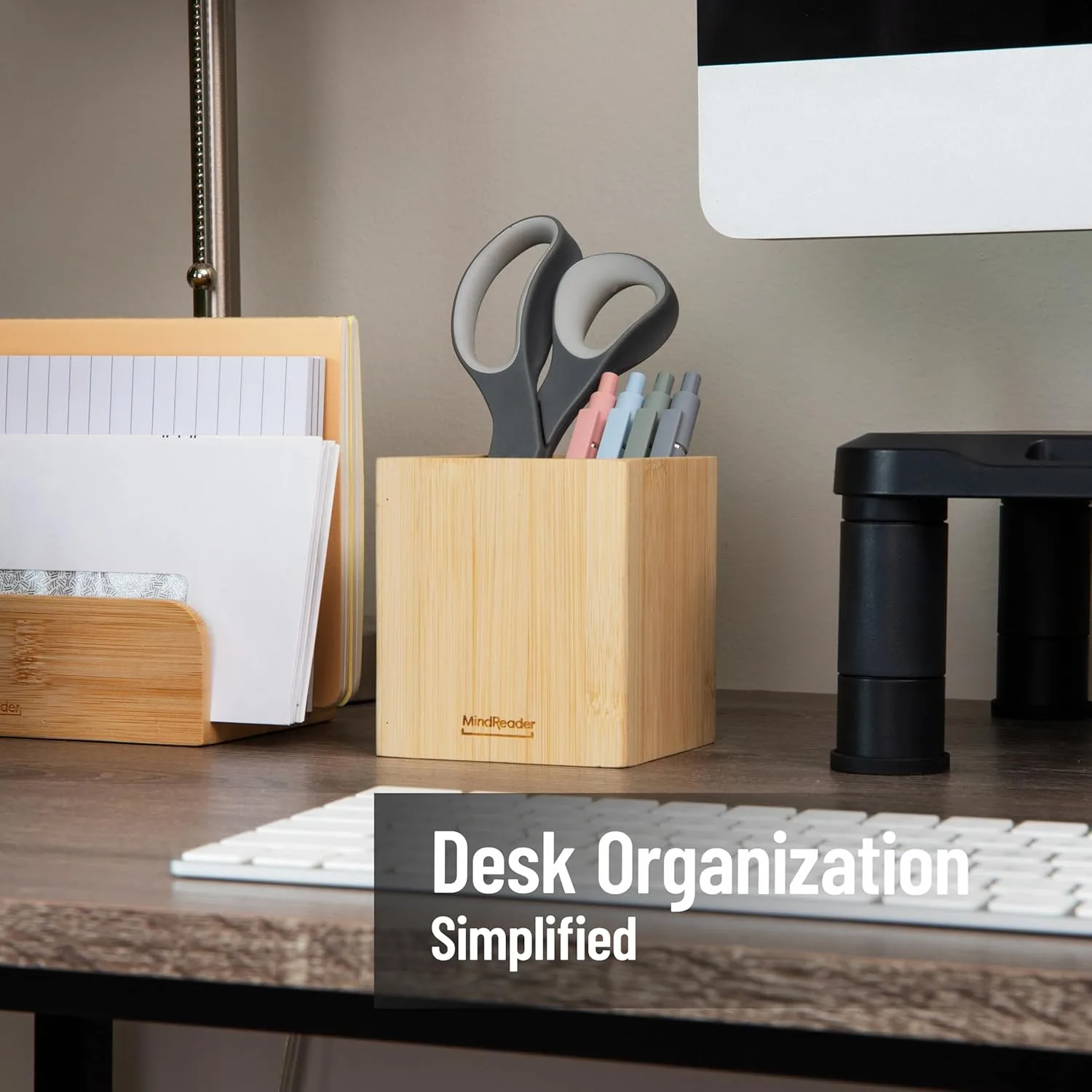 MIND READER Bamboo Desktop Organizer Office Storage
