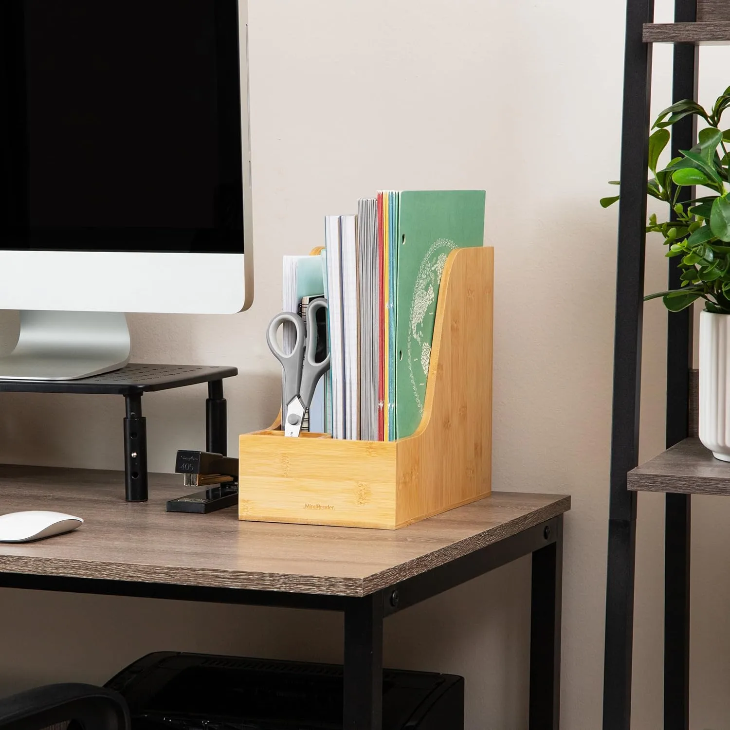 MIND READER Bamboo Desktop Organizer Office Storage