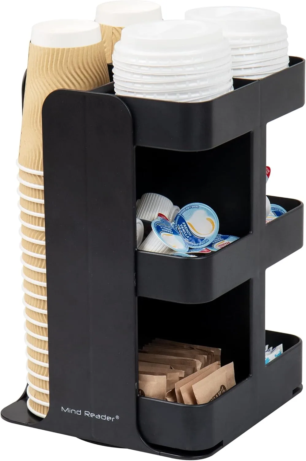 Mind Reader Cup Condiment Carousel, Countertop Organizer, Coffee Bar Accesories, Kitchen, Stirrers, 8" L x 8" W x 12" H