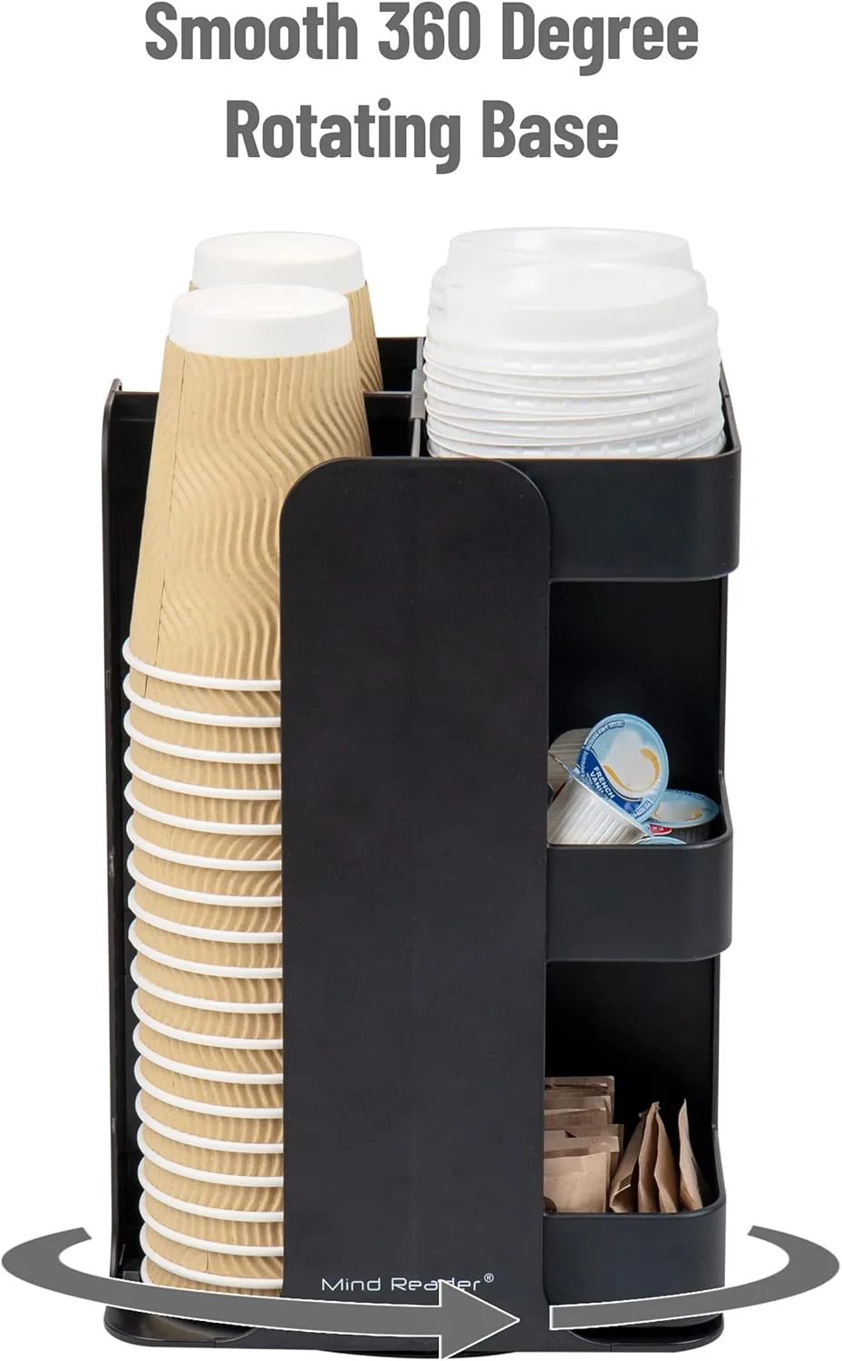 Mind Reader Cup Condiment Carousel, Countertop Organizer, Coffee Bar Accesories, Kitchen, Stirrers, 8" L x 8" W x 12" H