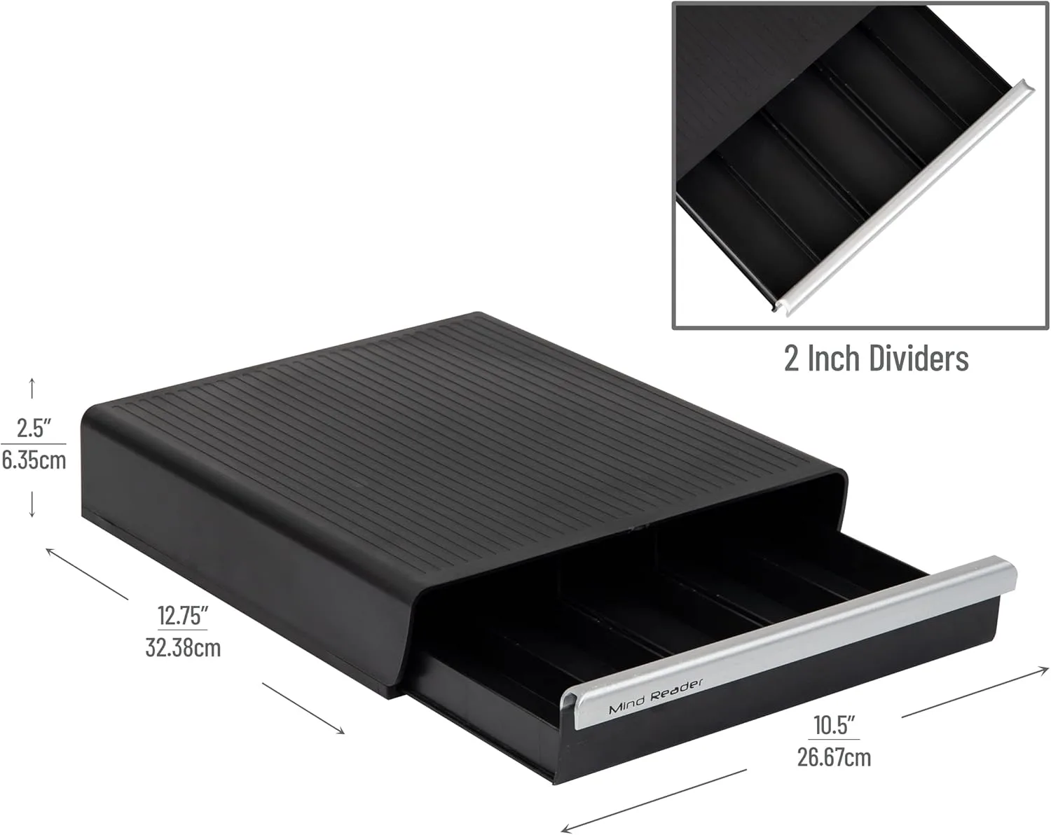 Mind Reader Single Serve Coffee Pod Drawer, 30 Pod Capacity, Countertop Organizer, 10.5"L x 12.75"W x 2.5"H, Black