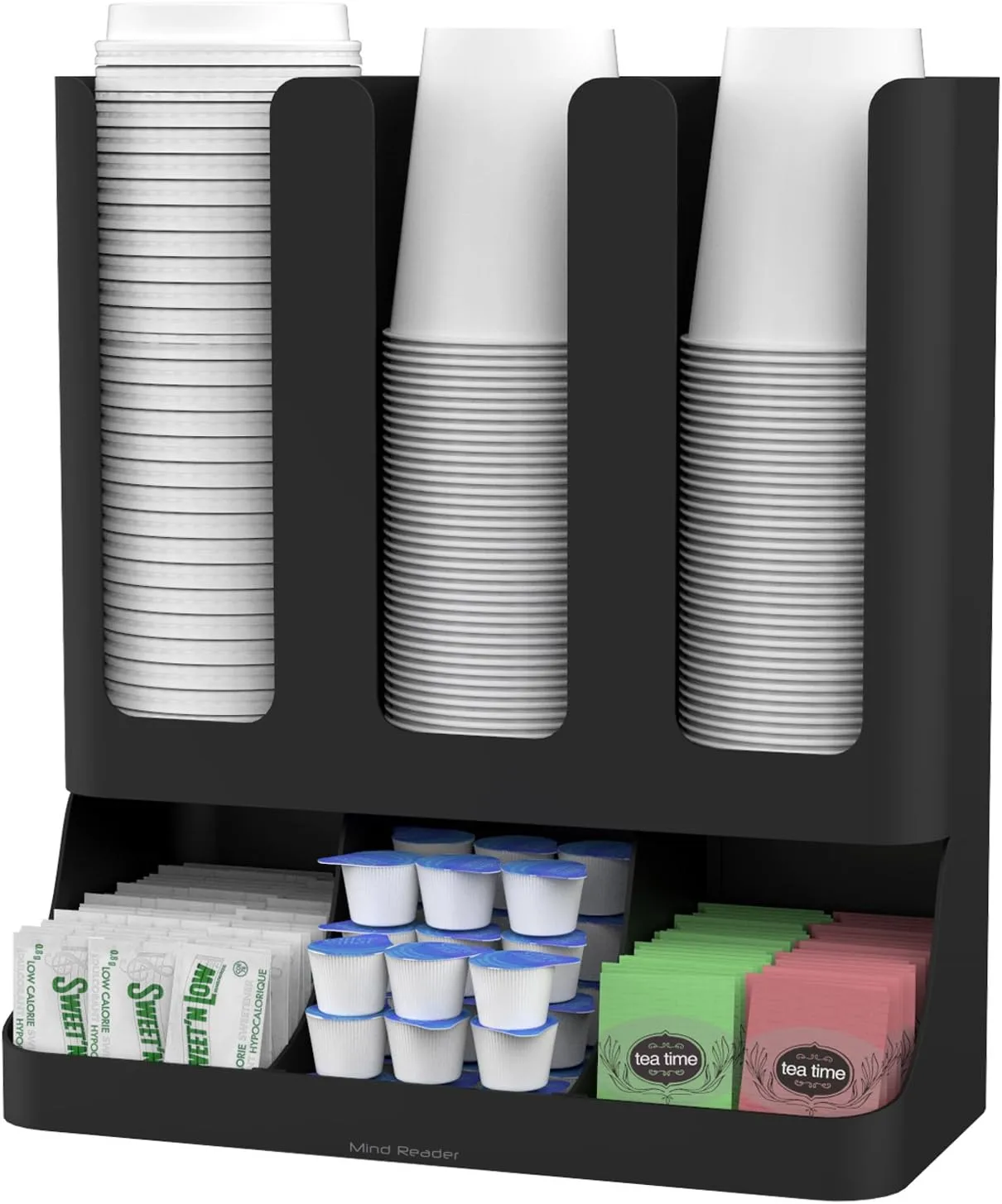 Mind Reader Coffee Pod Organizer and Condiment Station, Countertop Storage for 36 Pods, Cups