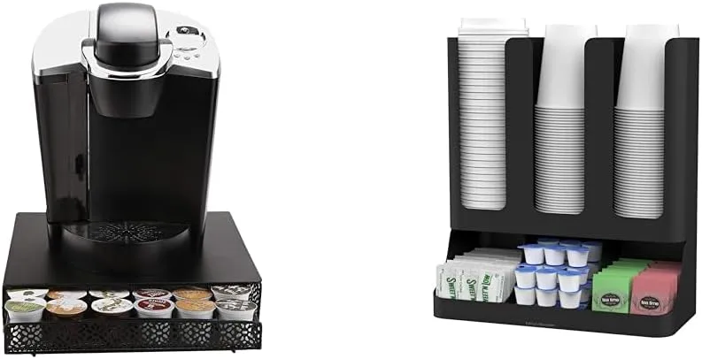 Mind Reader Coffee Pod Organizer and Condiment Station, Countertop Storage for 36 Pods, Cups