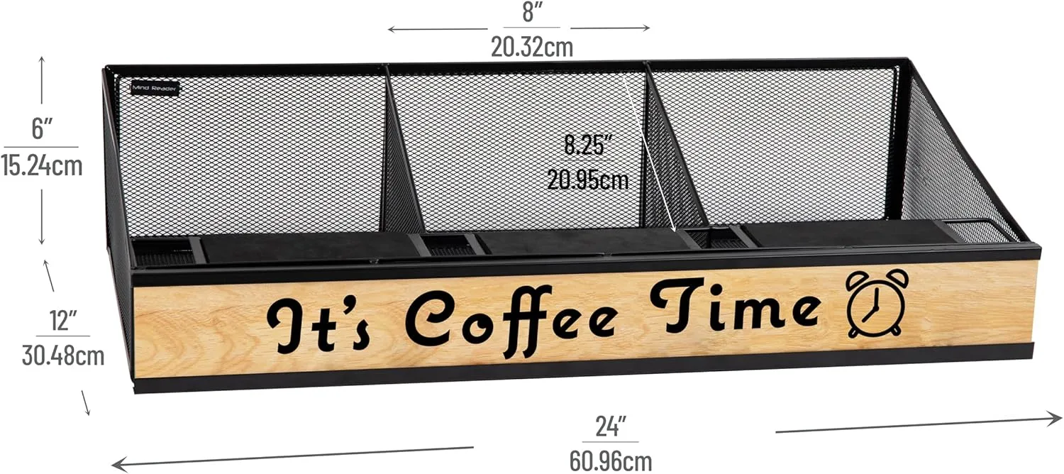 Mind Reader Airpot Serving Station, Coffee Bar Accessories, Countertop Organizer, Wire Mesh, 24" L x 12" W x 6" H, Black