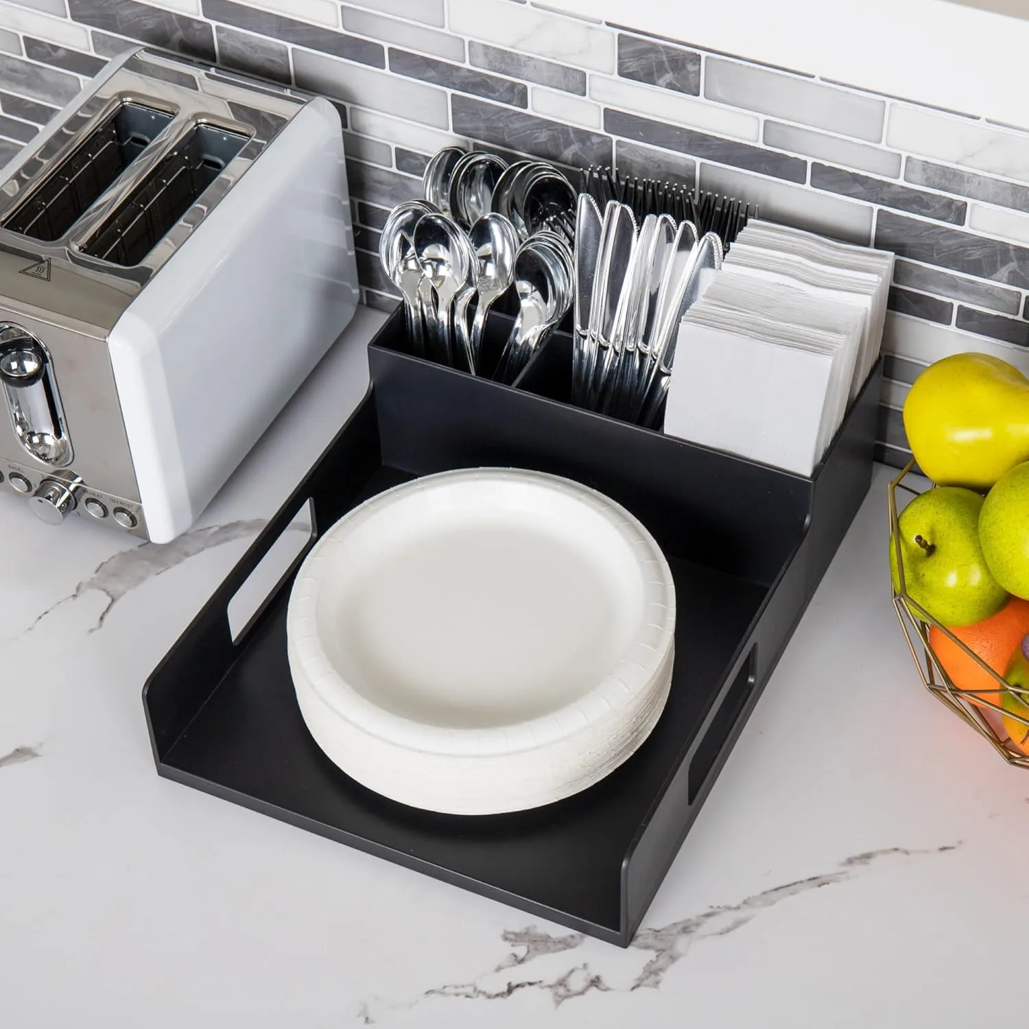 MIND READER Countertop Utensil, Napkin & Plate Organizer