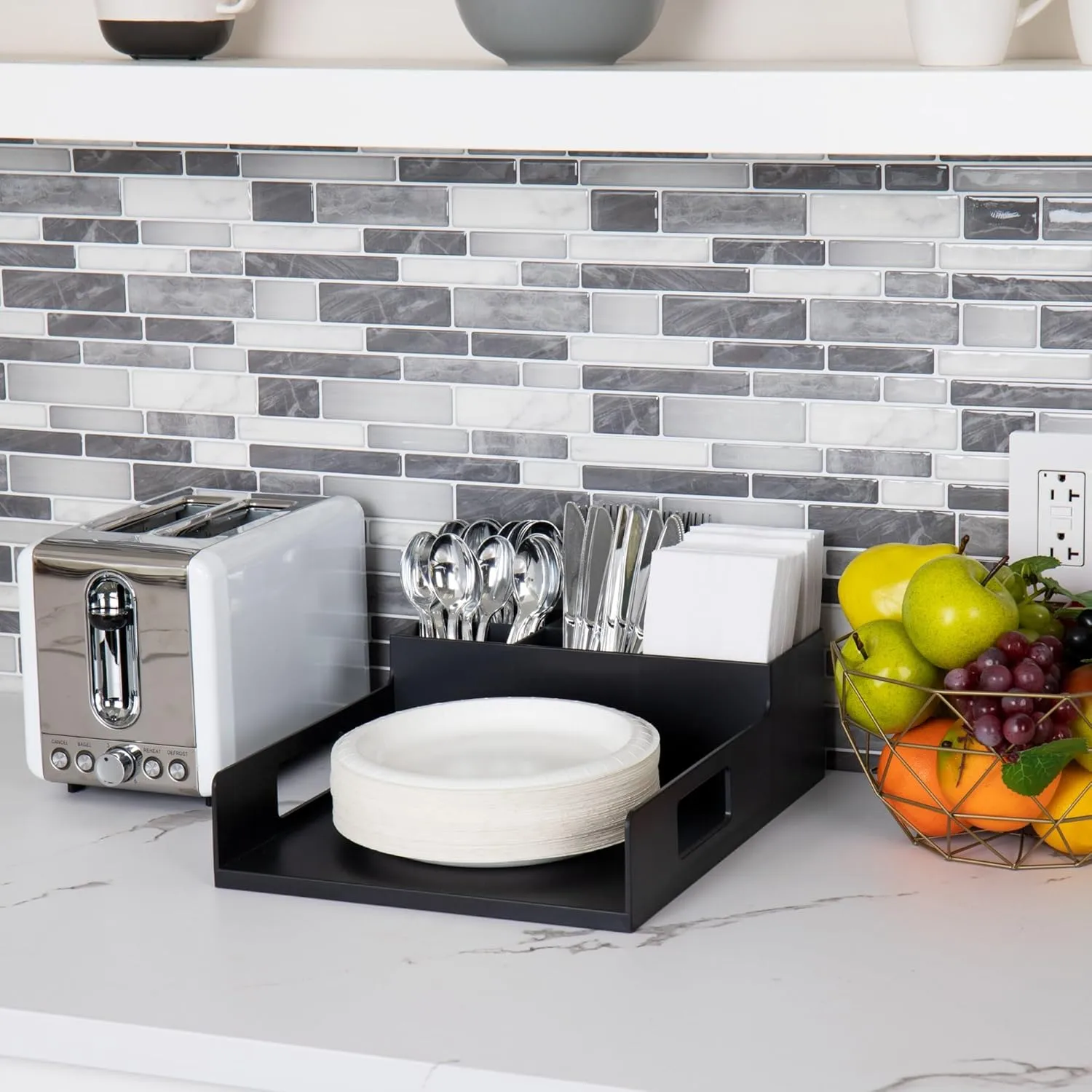 MIND READER Countertop Utensil, Napkin & Plate Organizer