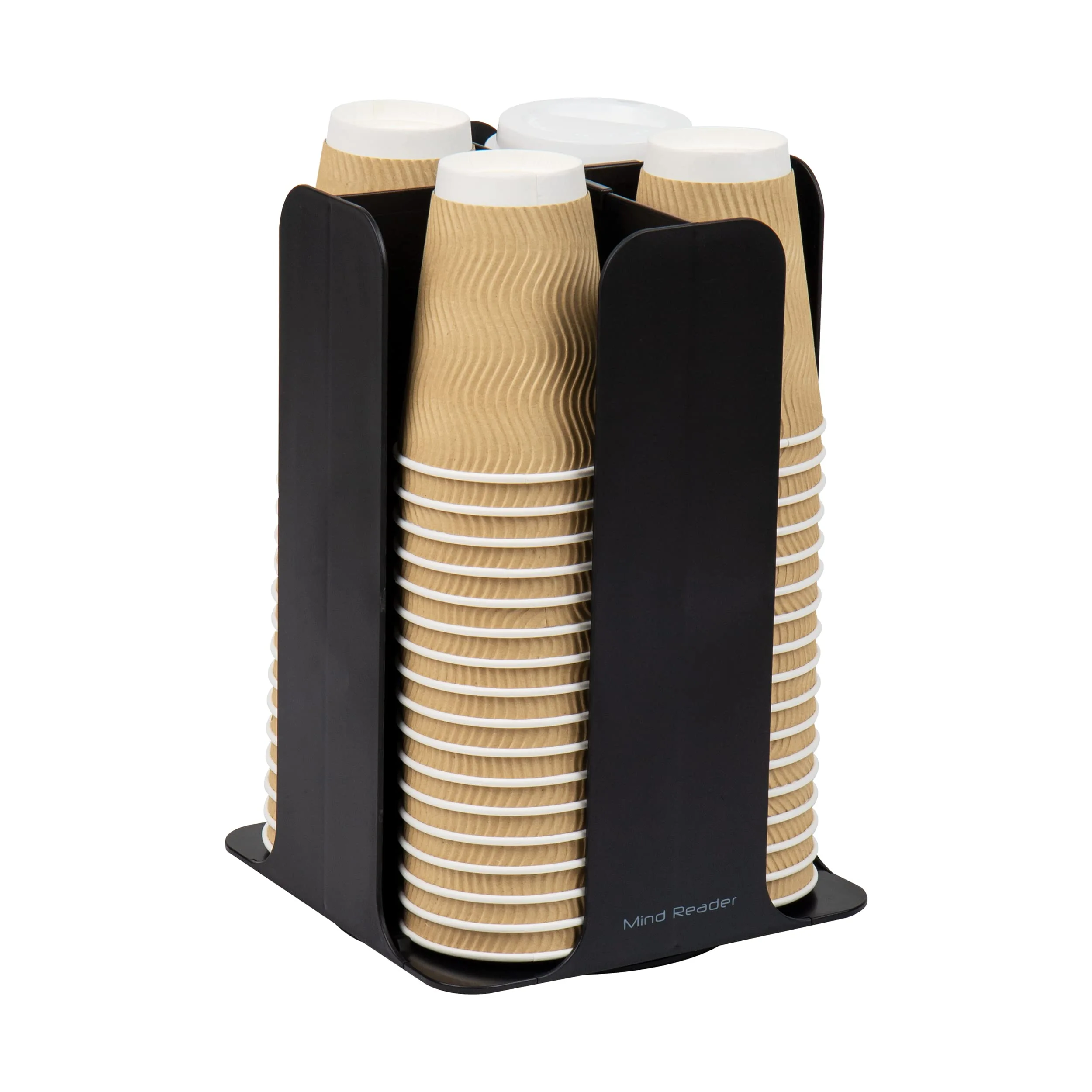 Mind Reader 4-Compartment Coffee Cup and Lid Carousel, Countertop Organizer, 7-3/4in L x 7-3/4in W x 11-1/2in H, Black