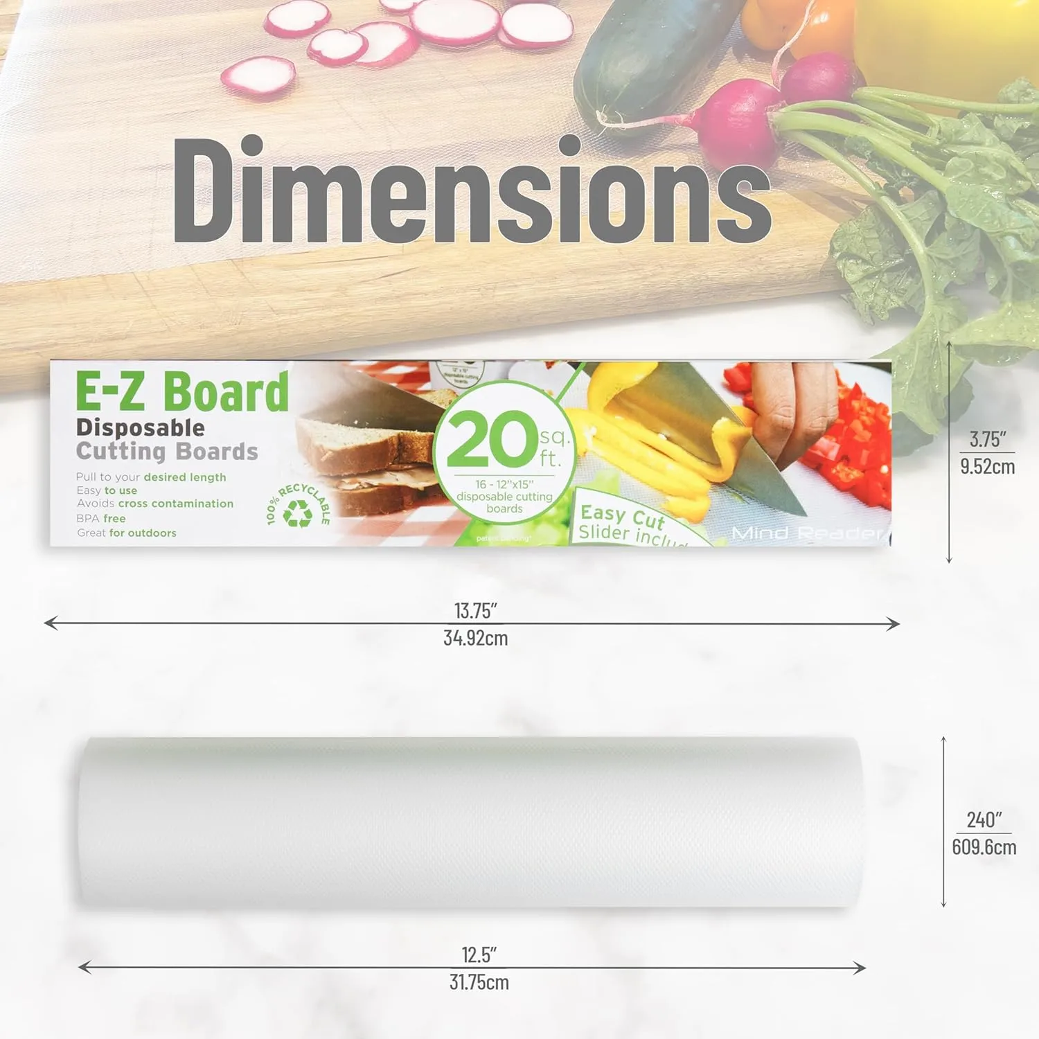 Mind Reader E-Z Board Disposable Plastic Cutting Board, Flexible, 20 sf, Camping, 13.75"L x 3.125"W x 3.75"H, 5 Pack, Clear