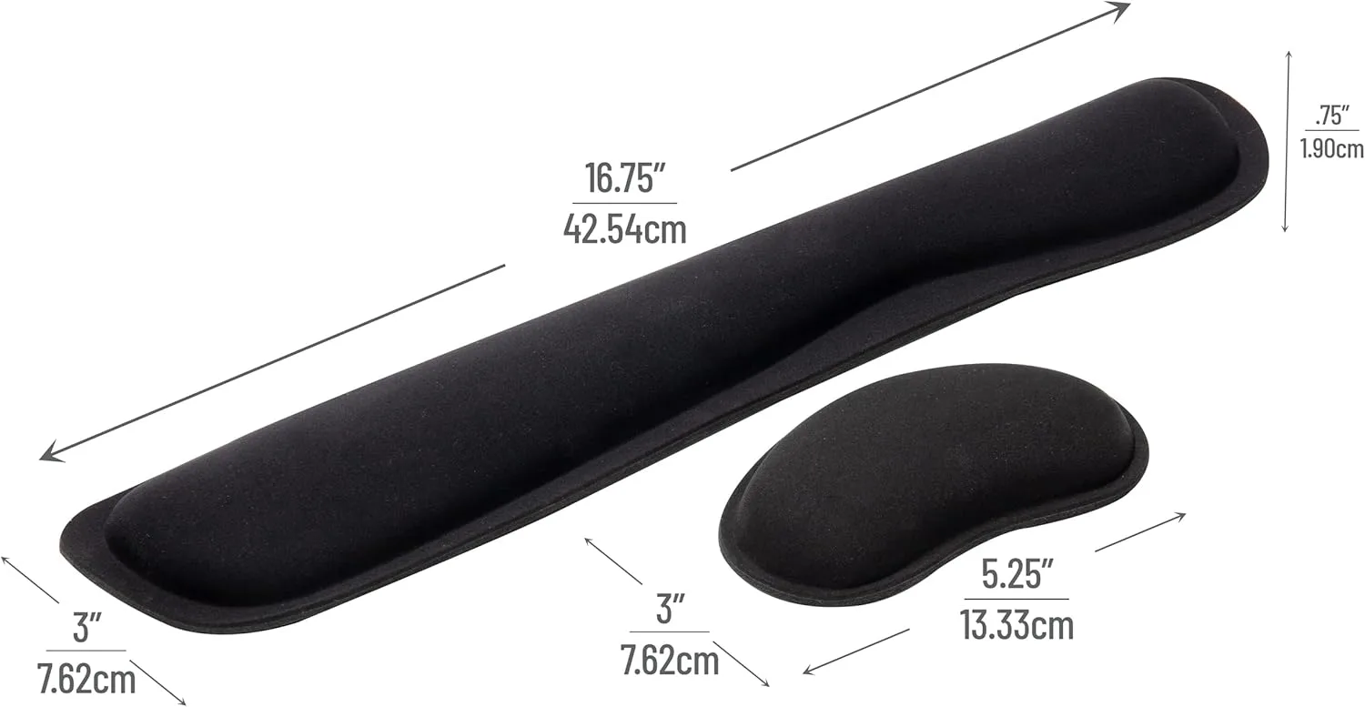 Mind Reader Ergonomic Keyboard and Mouse Wrist Rest Set, Gaming Accessory, Memory Foam, 16.75" L x 3" W x 0.75" H, 2 pcs
