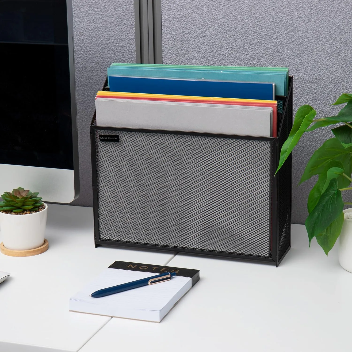 Mind Reader Vertical File Storage, Desktop Organizer, Workspace, Office, Metal Mesh, 12.5" L x 3.75" W x 11.5" H