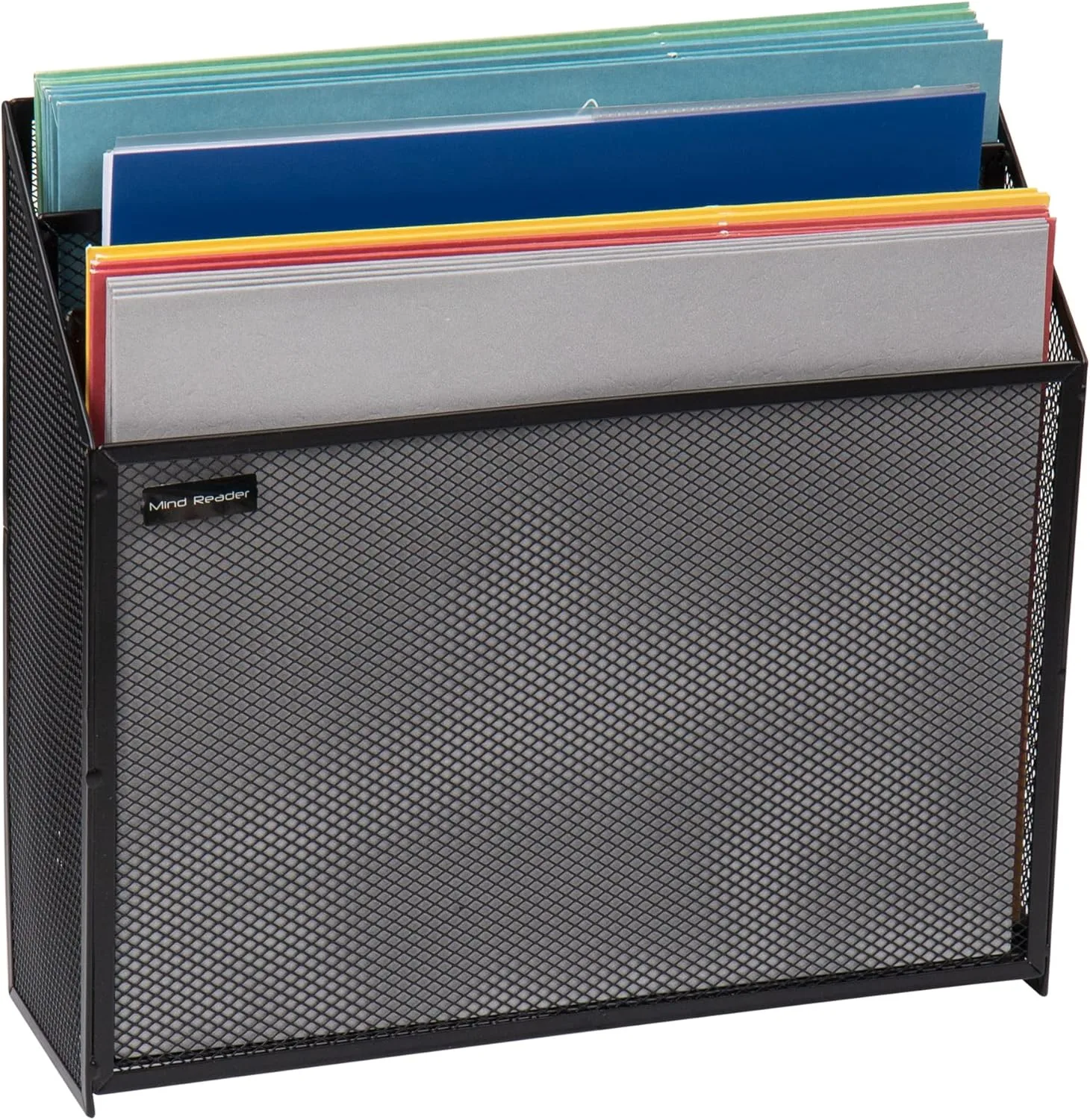 Mind Reader Vertical File Storage, Desktop Organizer, Workspace, Office, Metal Mesh, 12.5" L x 3.75" W x 11.5" H