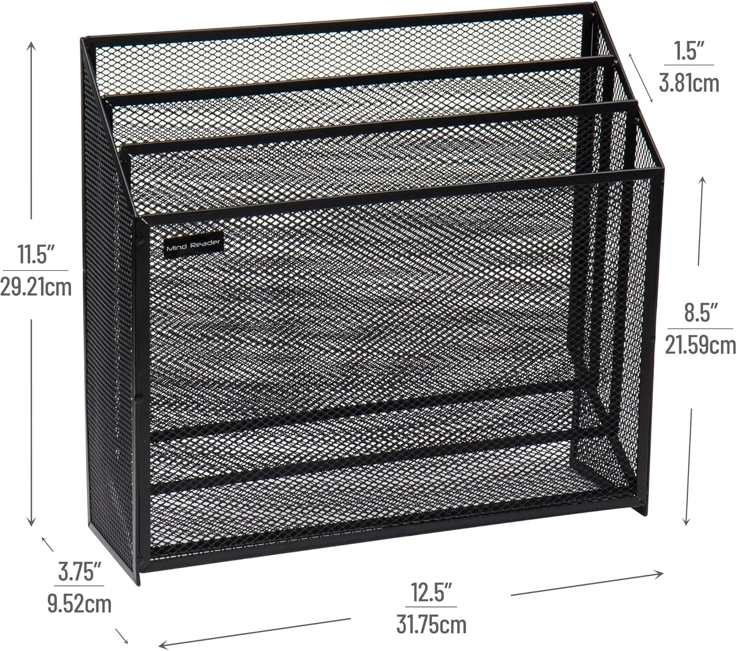 Mind Reader Vertical File Storage, Desktop Organizer, Workspace, Office, Metal Mesh, 12.5" L x 3.75" W x 11.5" H