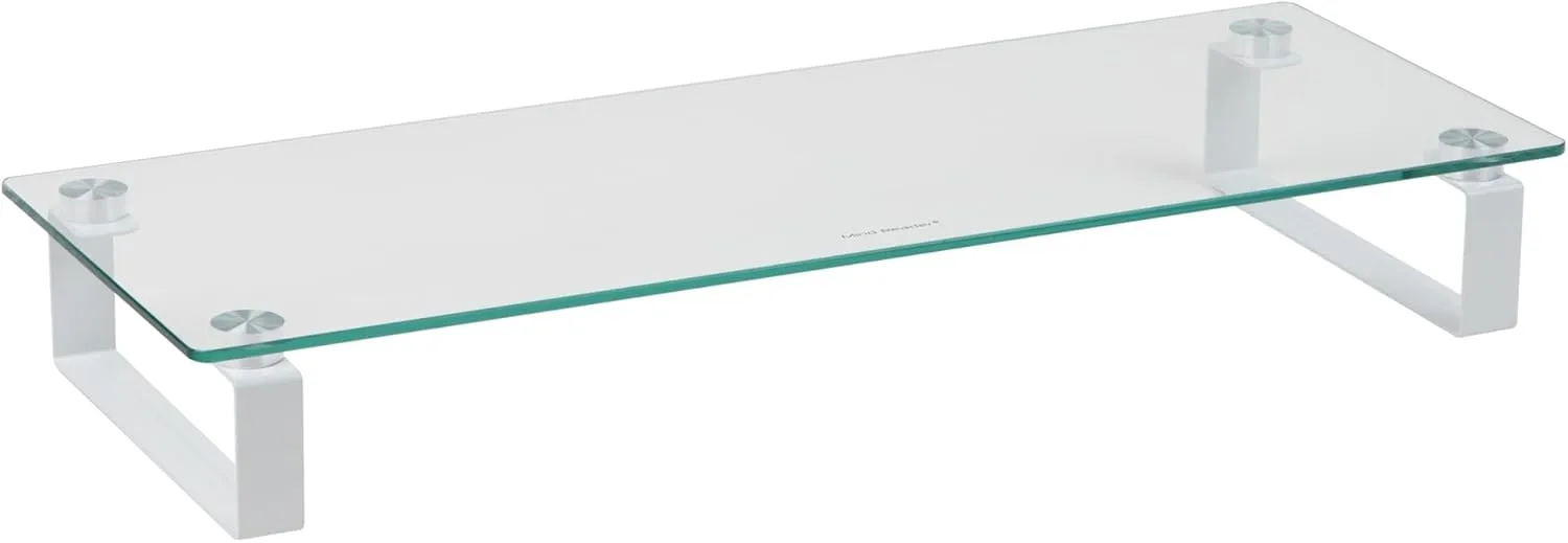 Mind Reader Monitor Stand, Contemporary, Desktop Organizer, Laptop Riser, Office, Glass, 22" L x 8.25" W x 3" H, Clear
