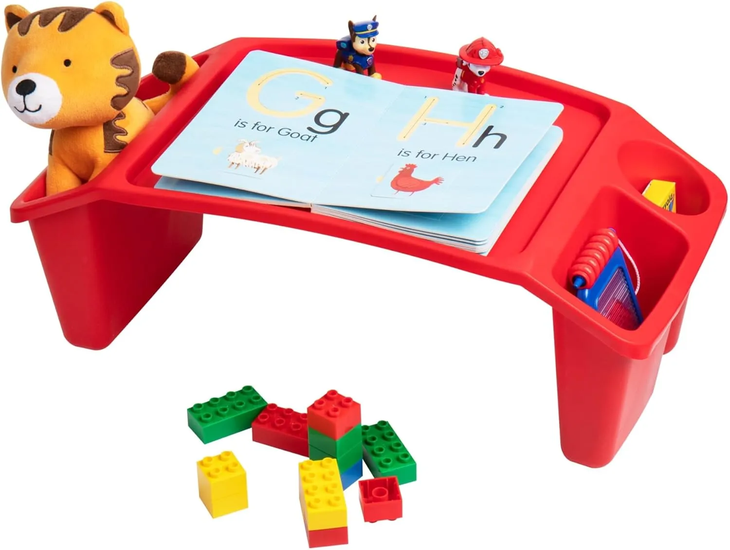 Mind Reader Kids Lap Desk, Portable Activity Tray with Side Storage, Stackable Plastic