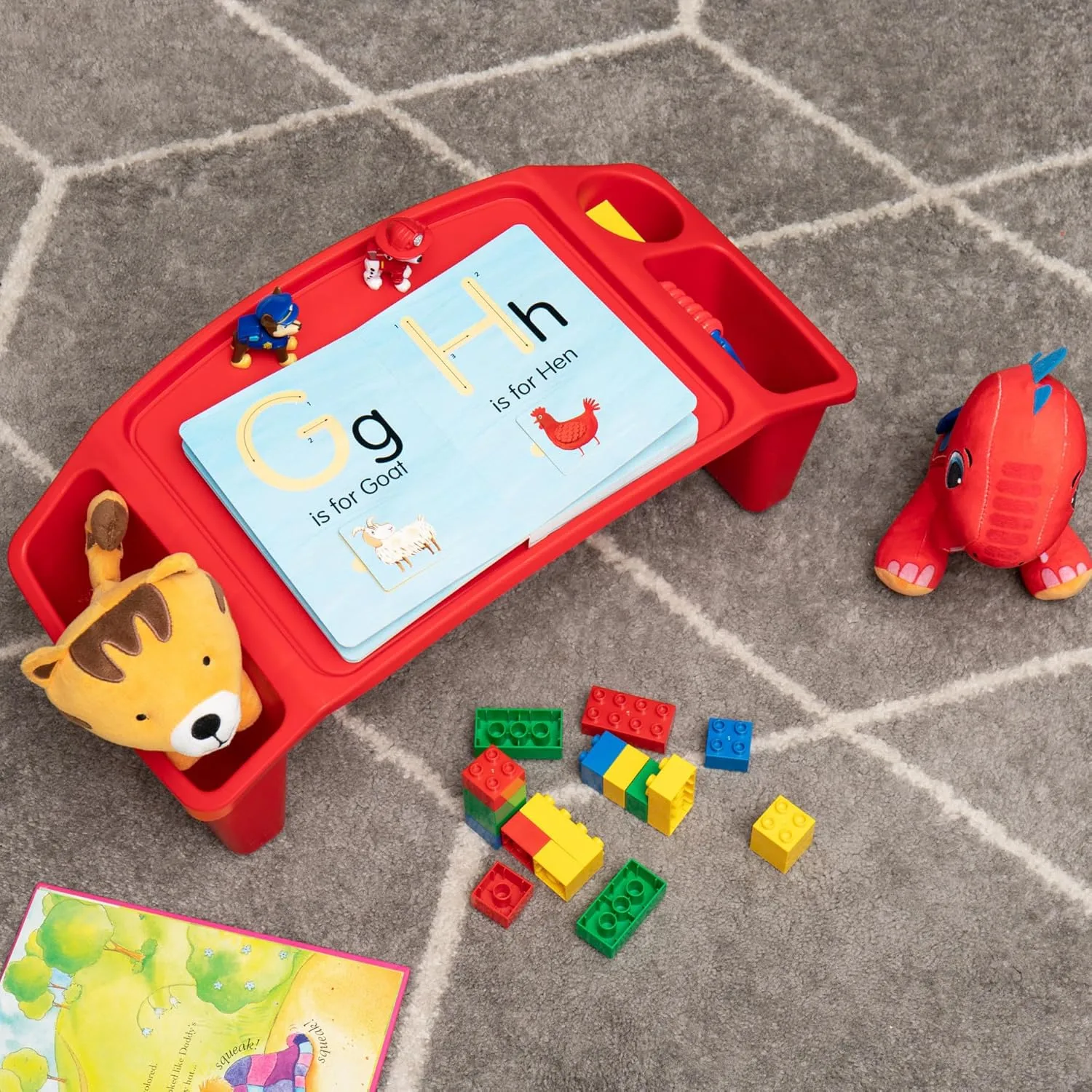 Mind Reader Kids Lap Desk, Portable Activity Tray with Side Storage, Stackable Plastic