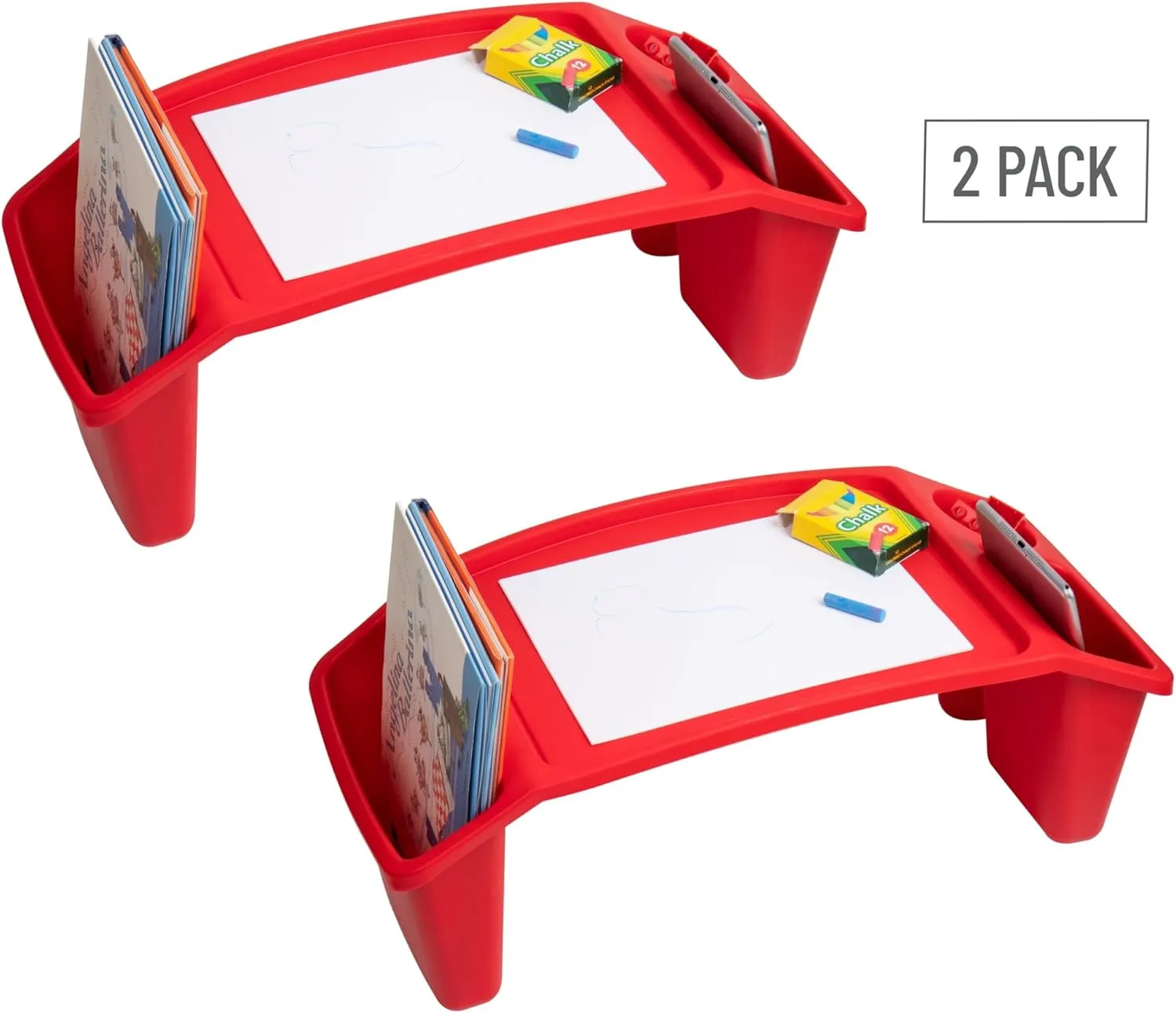 Mind Reader Kids Lap Desk, Portable Activity Tray with Side Storage, Stackable Plastic