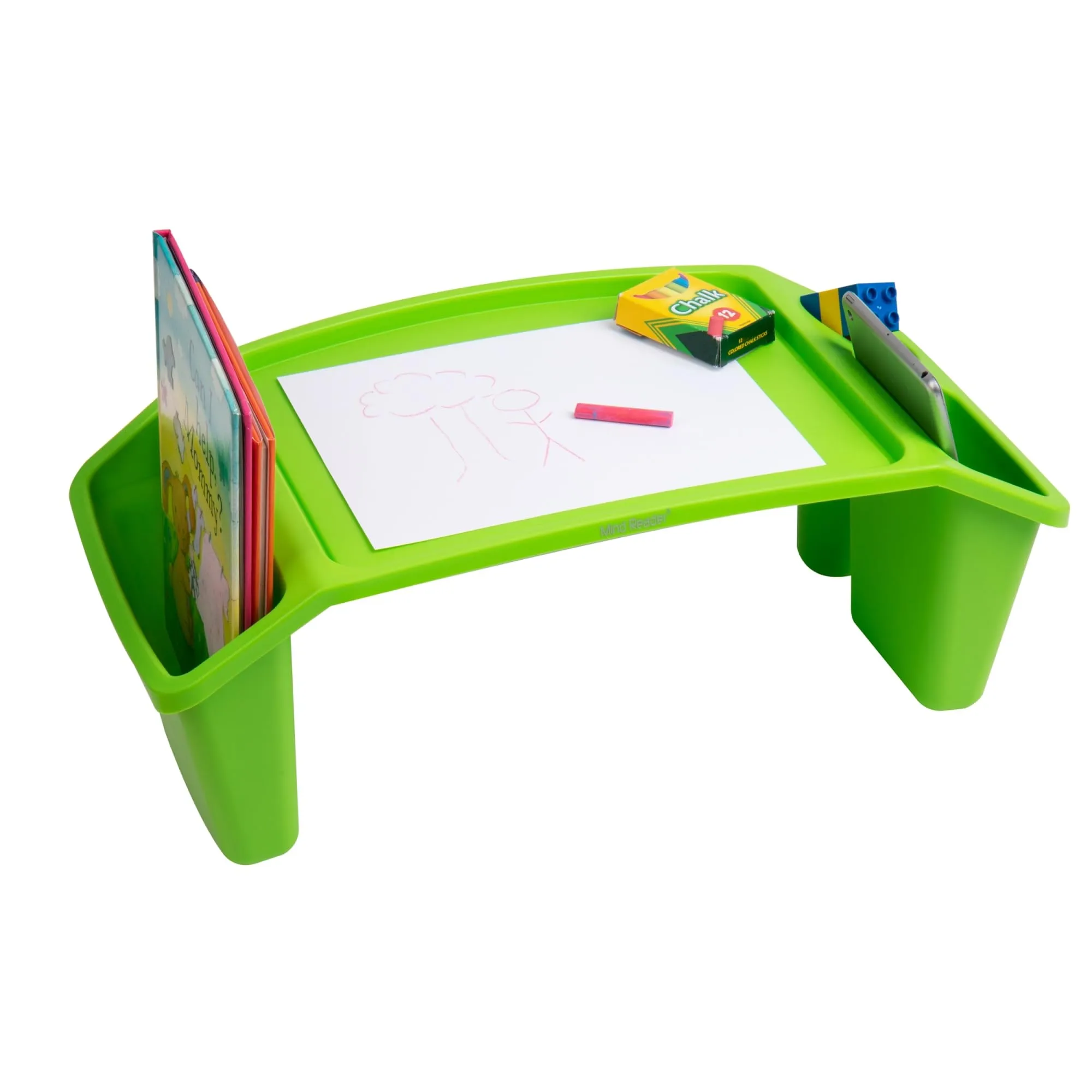 Mind Reader Kids Lap Desk, Portable Activity Tray with Side Storage, Stackable Plastic