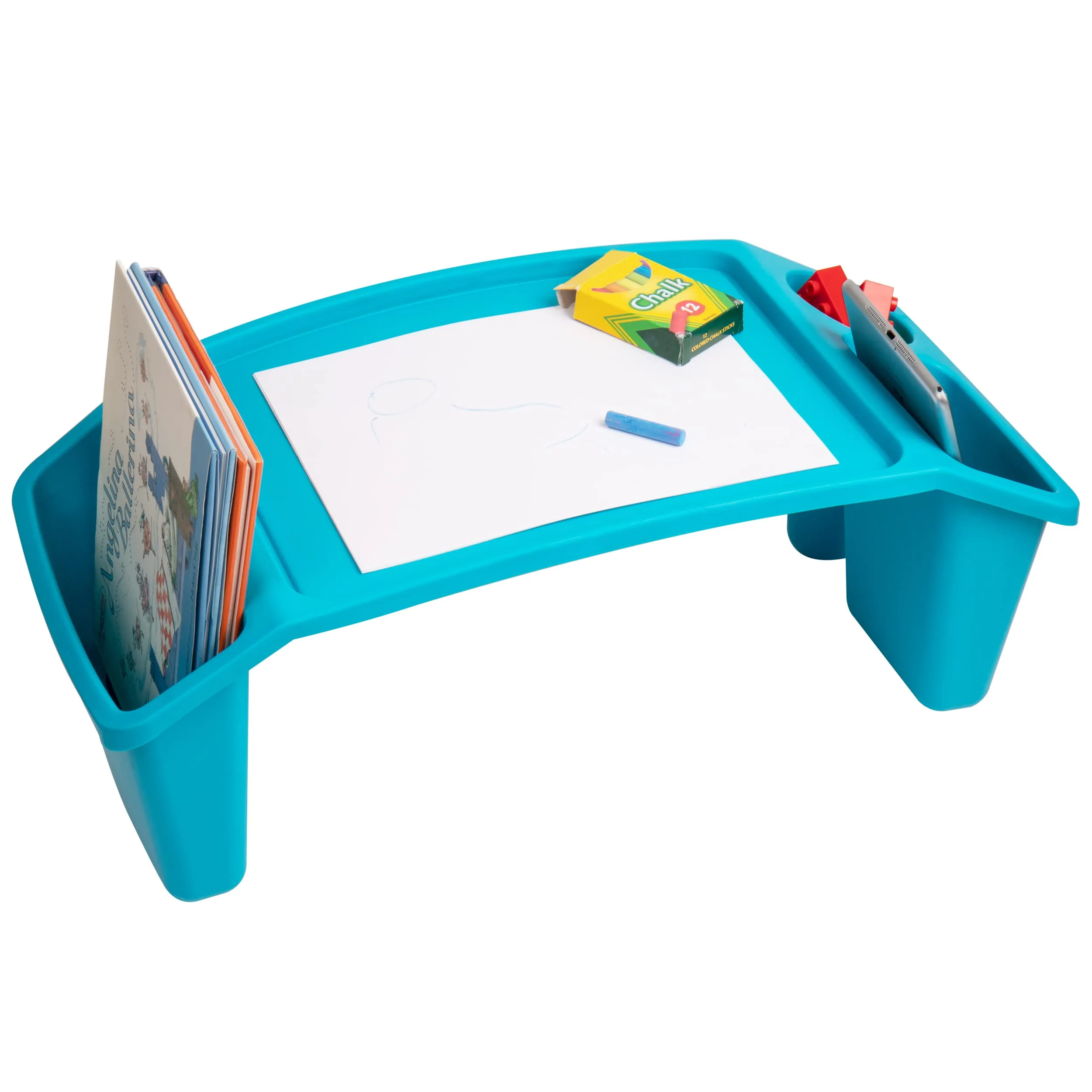 Mind Reader Kids Lap Desk, Portable Activity Tray with Side Storage, Stackable Plastic