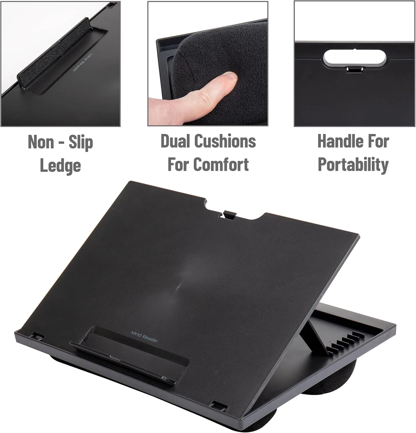 Mind Reader Lap Desk Laptop Stand, Bed Tray, Collapsible, Cushion, Portable, Dorm, Plastic, 14.75"L x 11"W x 7.3"H
