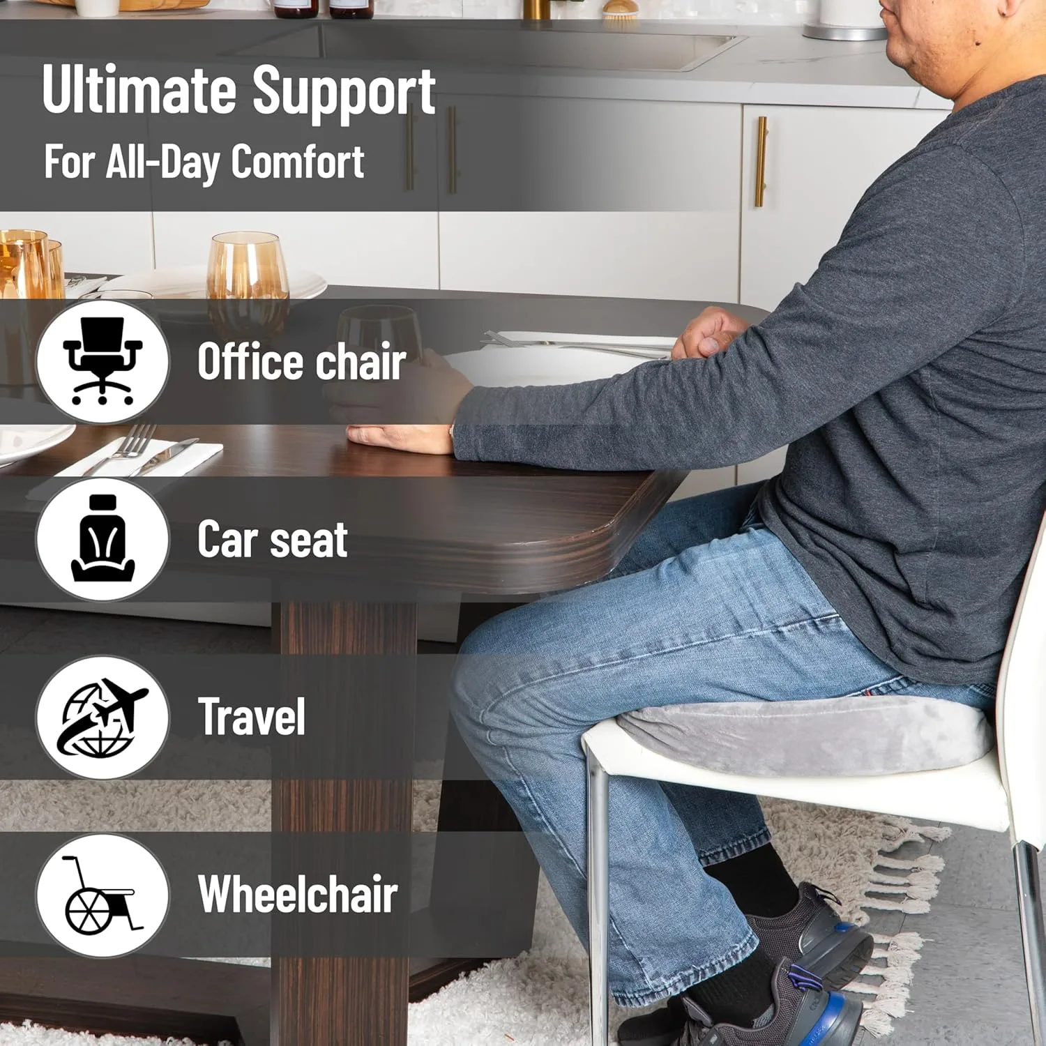 Mind Reader Memory Foam Seat Cushion with Air-Cloud Technology, Ergonomic Pressure Relief for Office Chair, Car