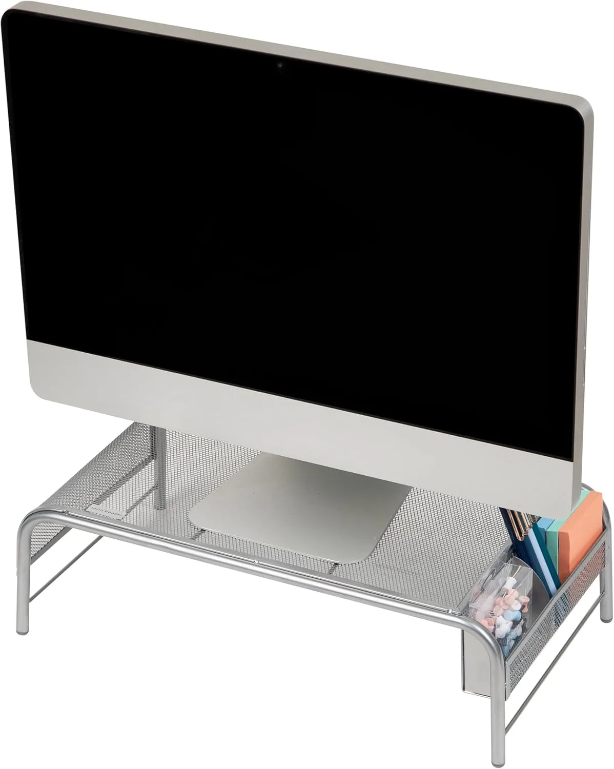 Mind Reader Monitor Stand, Ventilated Laptop Riser, Desktop Organizer, Side Storage, Metal Mesh, 20"L x 11.5"W x 5.5"H