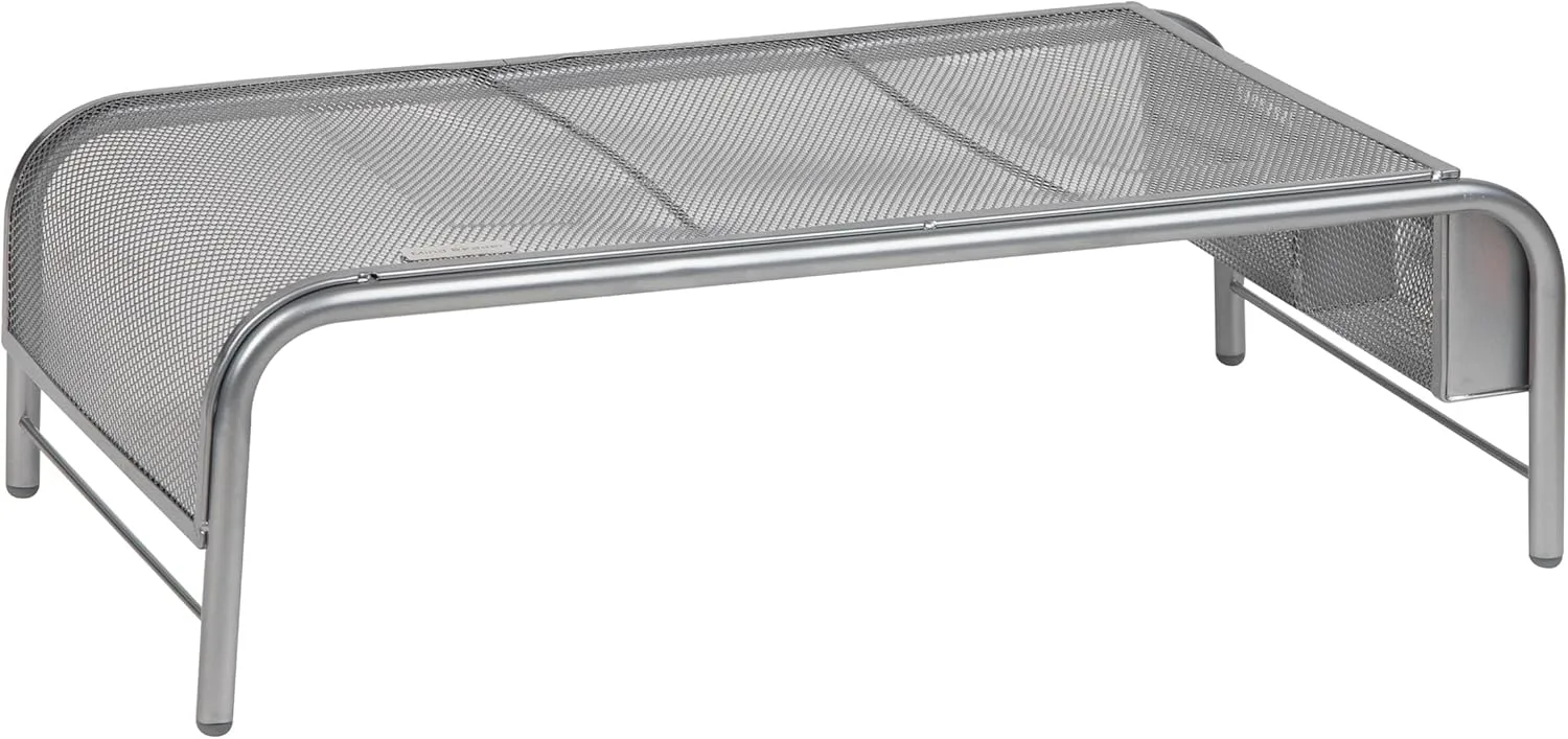 Mind Reader Monitor Stand, Ventilated Laptop Riser, Desktop Organizer, Side Storage, Metal Mesh, 20"L x 11.5"W x 5.5"H