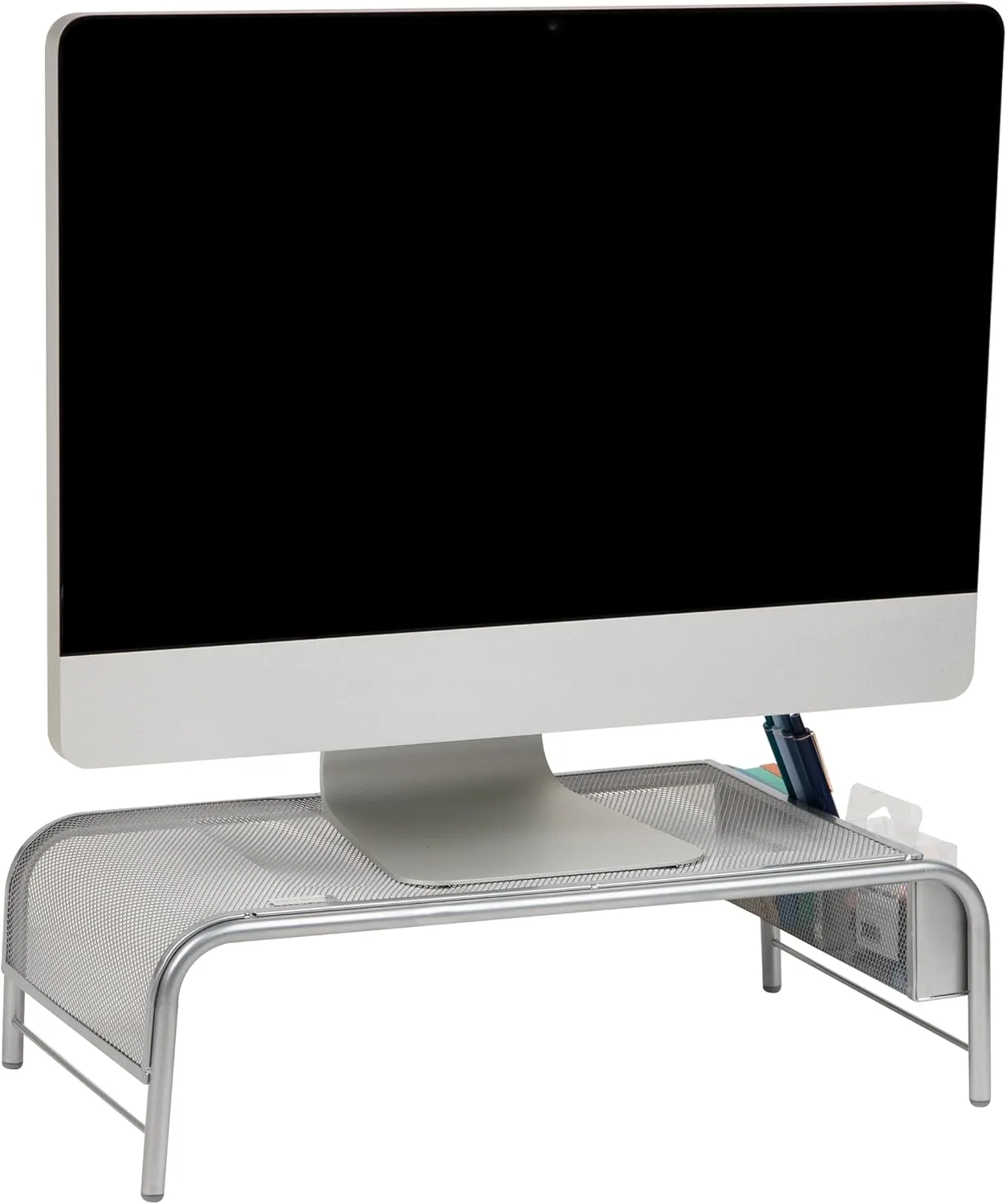 Mind Reader Monitor Stand, Ventilated Laptop Riser, Desktop Organizer, Side Storage, Metal Mesh, 20"L x 11.5"W x 5.5"H