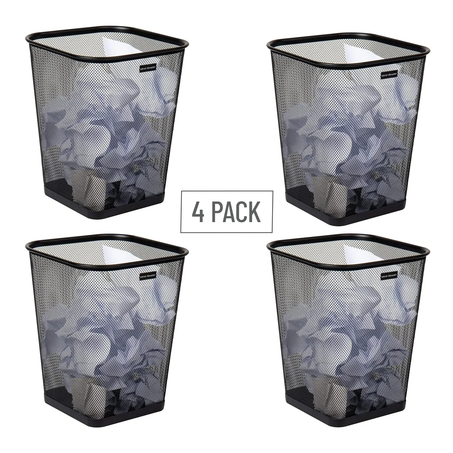 Mind Reader Mesh Trash Can, Waste Paper Basket, Square Metal Mesh 9.75" x 9.75" x 12.25" Black