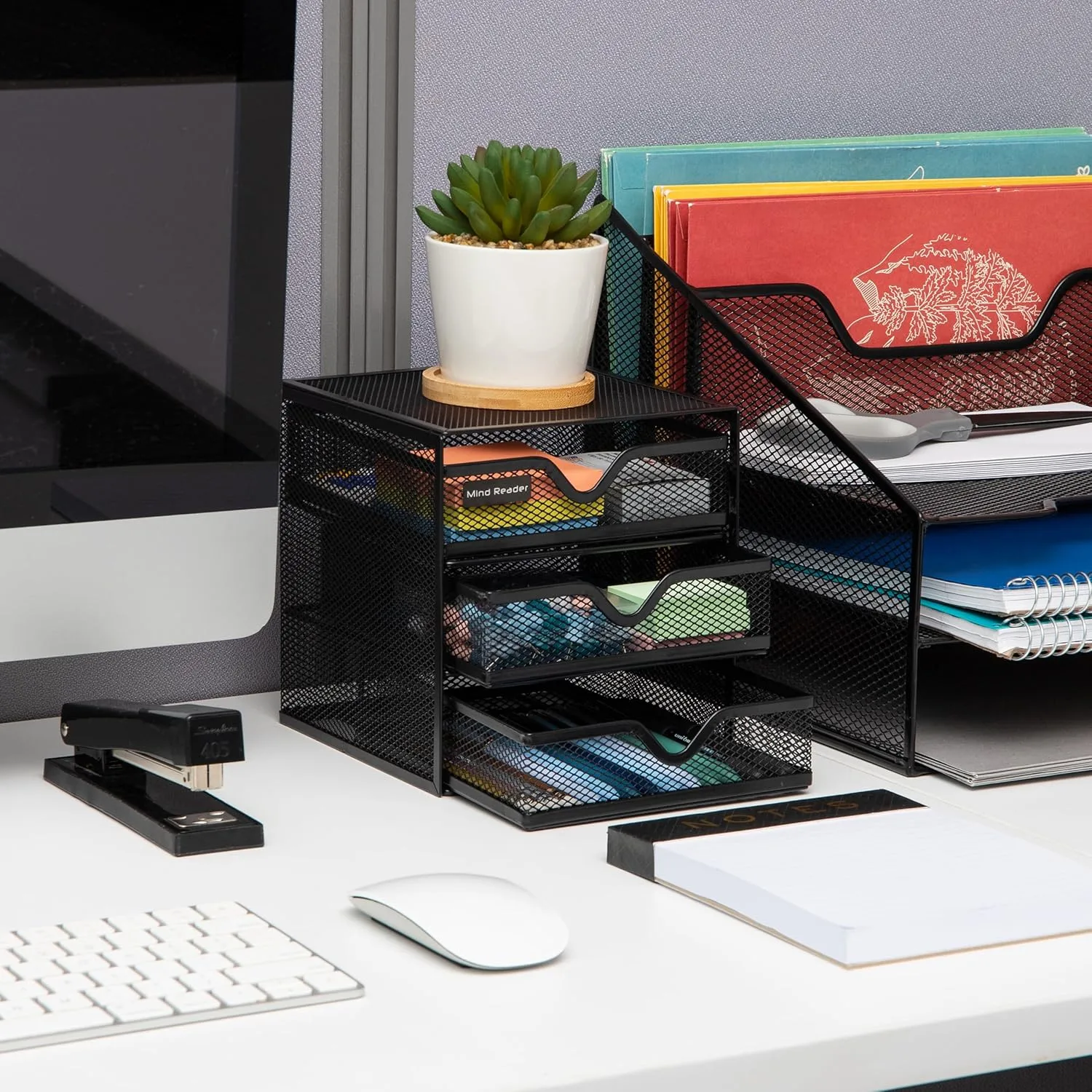 Mind Reader Desktop Accessory Storage, Desk Supplies, Organizer, Office, Metal Mesh, 6.25" L x 6.5" W x 6.5" H