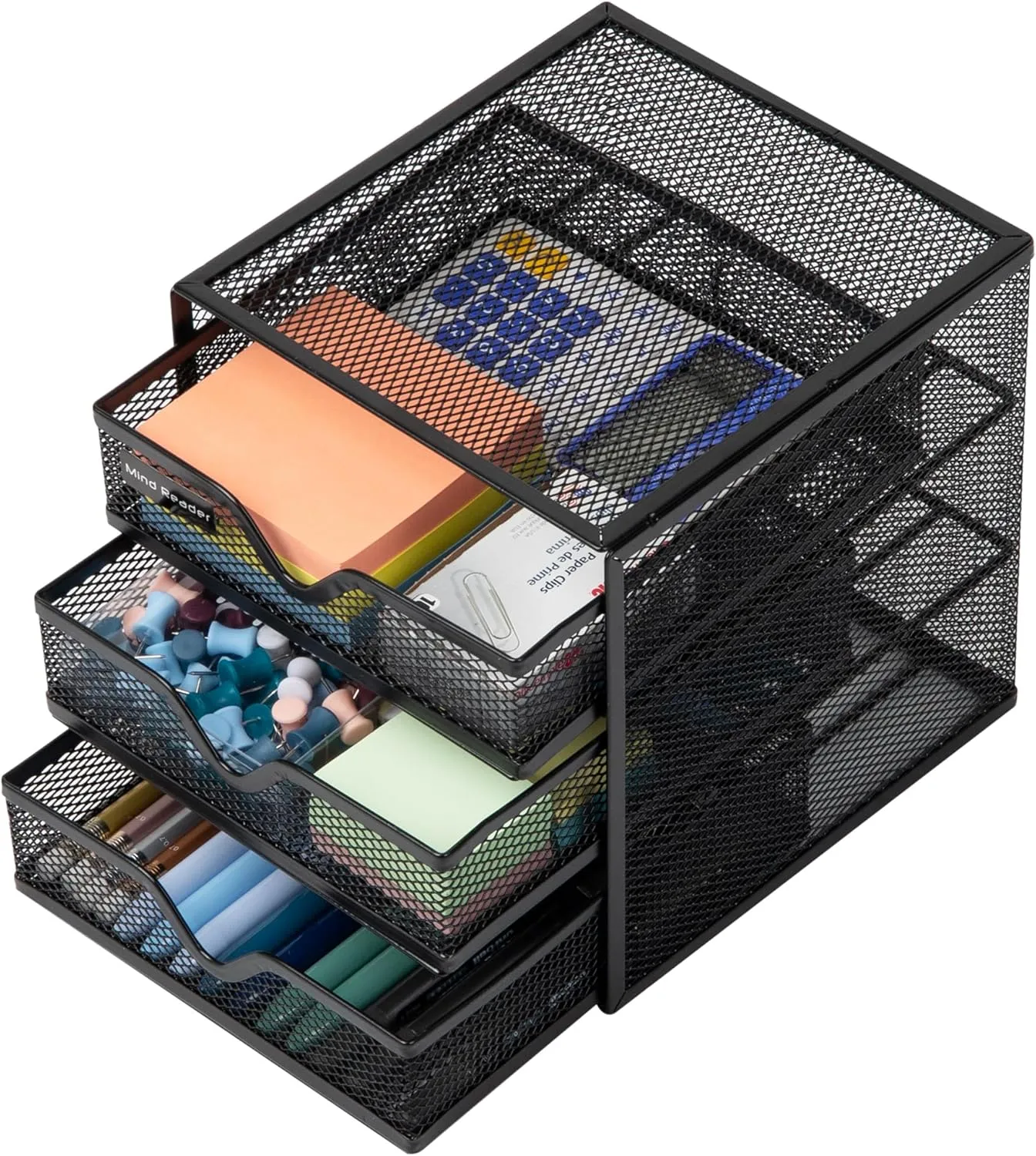 Mind Reader Desktop Accessory Storage, Desk Supplies, Organizer, Office, Metal Mesh, 6.25" L x 6.5" W x 6.5" H