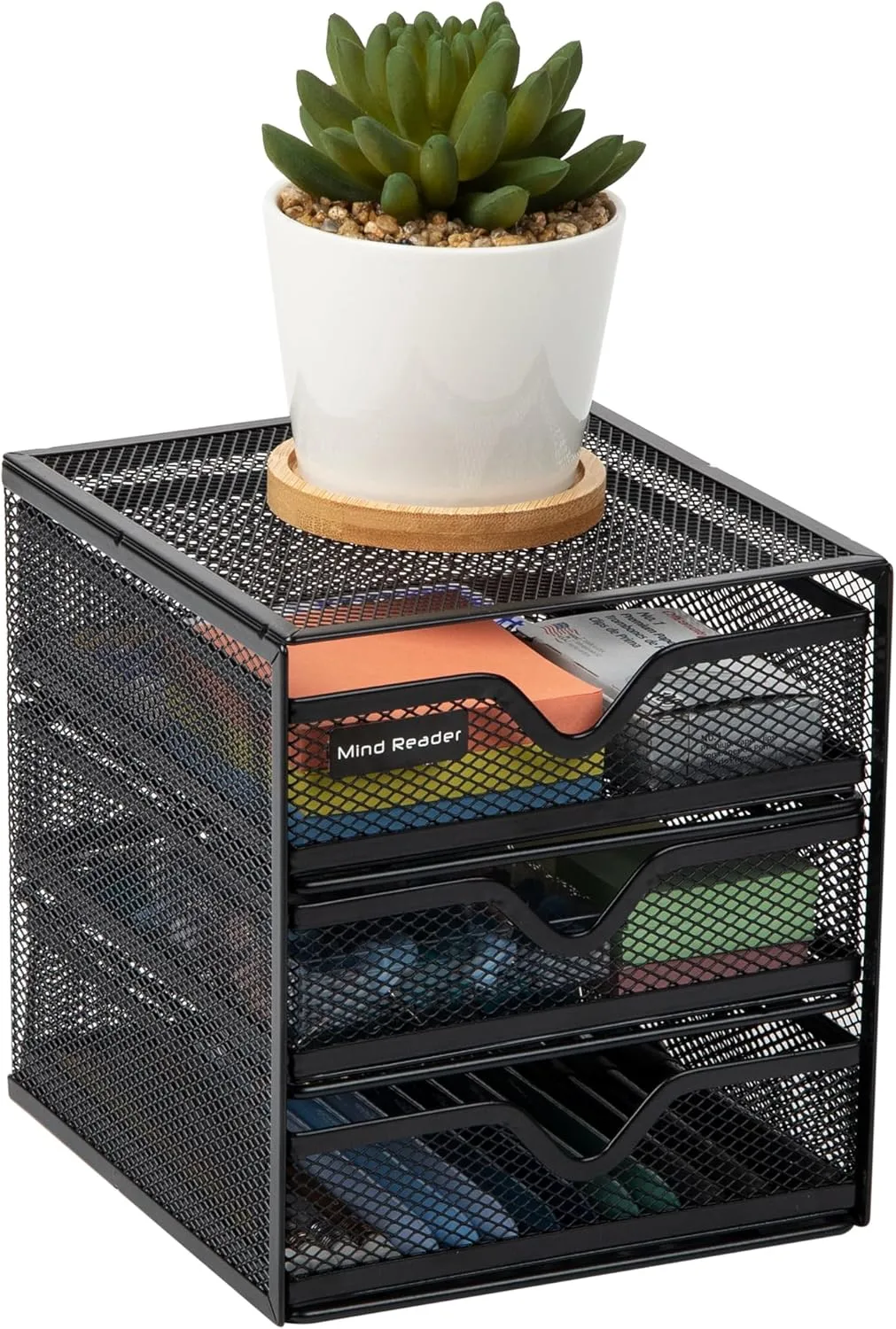 Mind Reader Desktop Accessory Storage, Desk Supplies, Organizer, Office, Metal Mesh, 6.25" L x 6.5" W x 6.5" H