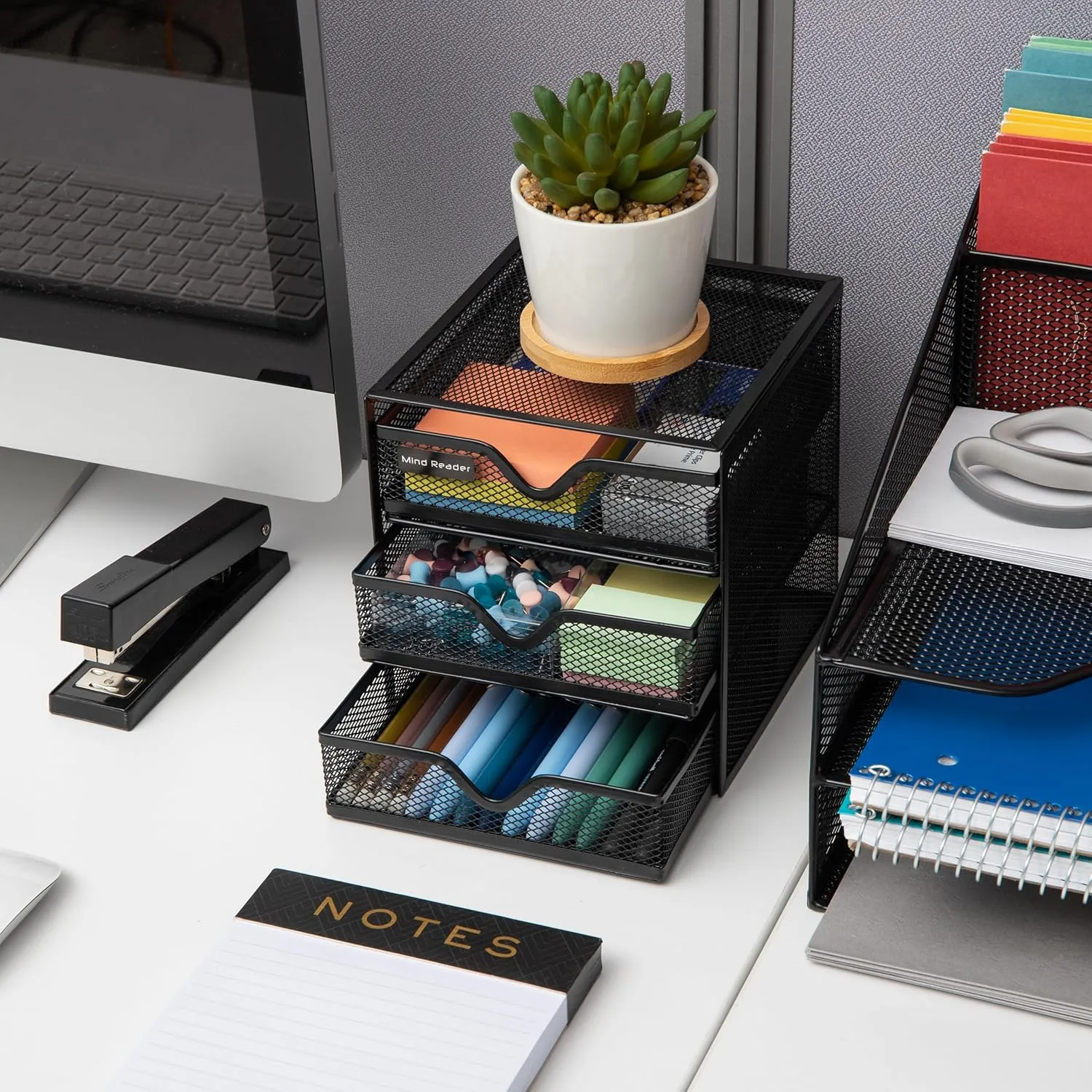 Mind Reader Desktop Accessory Storage, Desk Supplies, Organizer, Office, Metal Mesh, 6.25" L x 6.5" W x 6.5" H