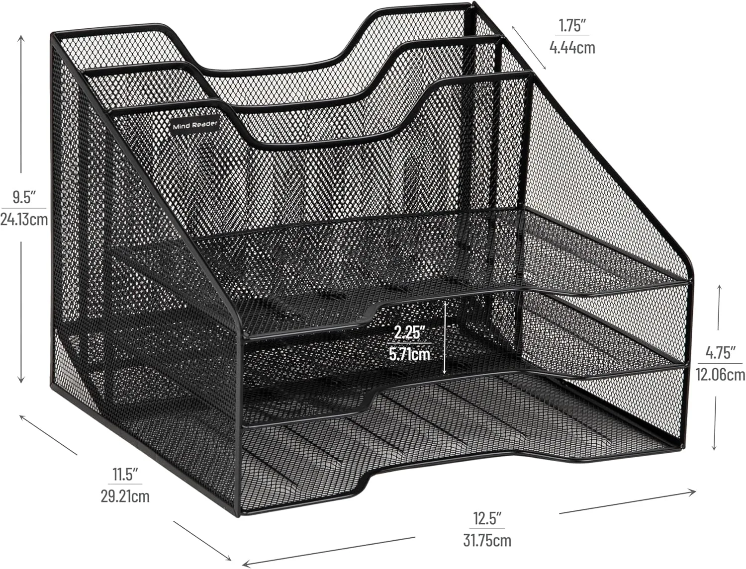 Mind Reader File Organizer, Set of 2, Desk Organizer, Storage, Paper Tray, Office, Metal Mesh, 12.5"L x 11.5"W x 9.5"H, Black