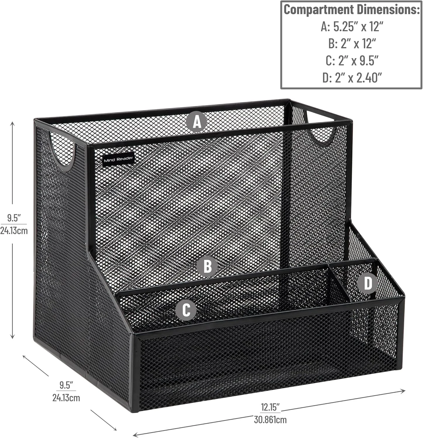 Mind Reader Desktop Organizer, Vertical File Storage, Letter Size, Office, Metal Mesh, 12.15" L x 9.5" W x 9.5" H, Black
