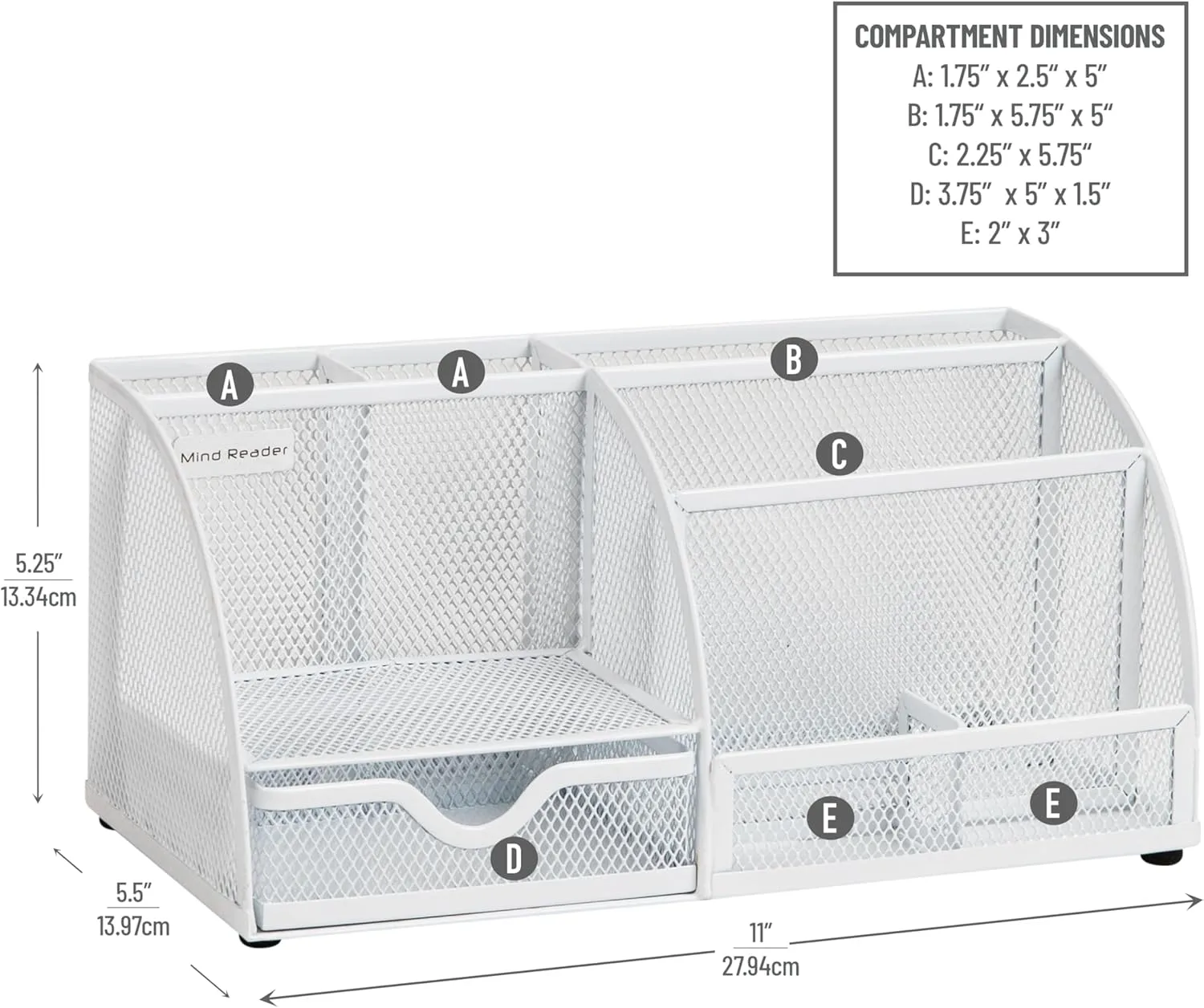 Mind Reader Desktop Organizer, Metal Mesh 7-Compartment