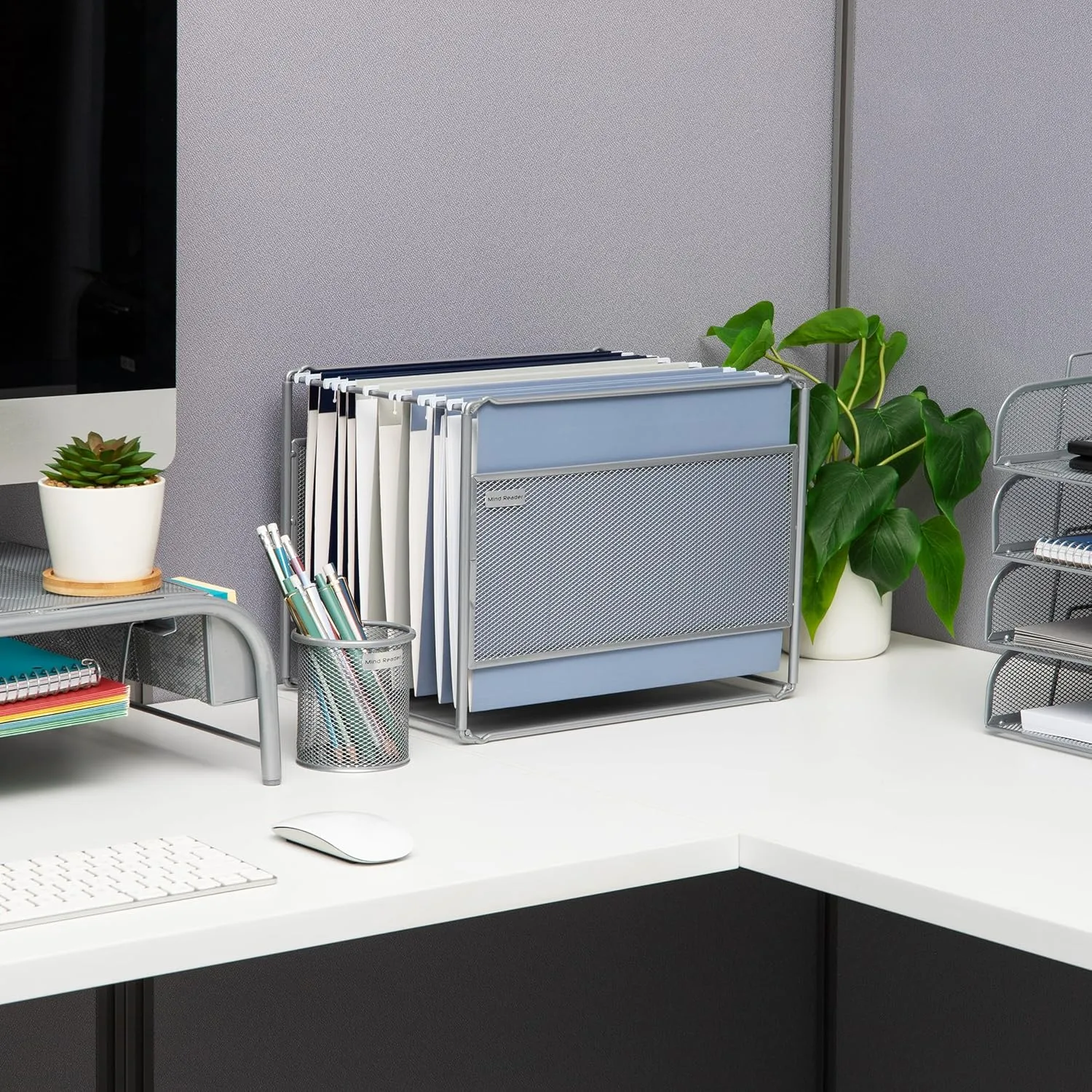 Mind Reader Hanging File Folder Organizer, Desktop Organizer, Metal Mesh, 13" L x 9.75" W x 10.25" H