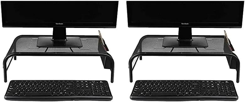Mind Reader Monitor Stand, Ventilated Laptop Riser, Desktop Organizer, Side Storage, Metal Mesh, 20" L x 11.5" W x 5.5" H