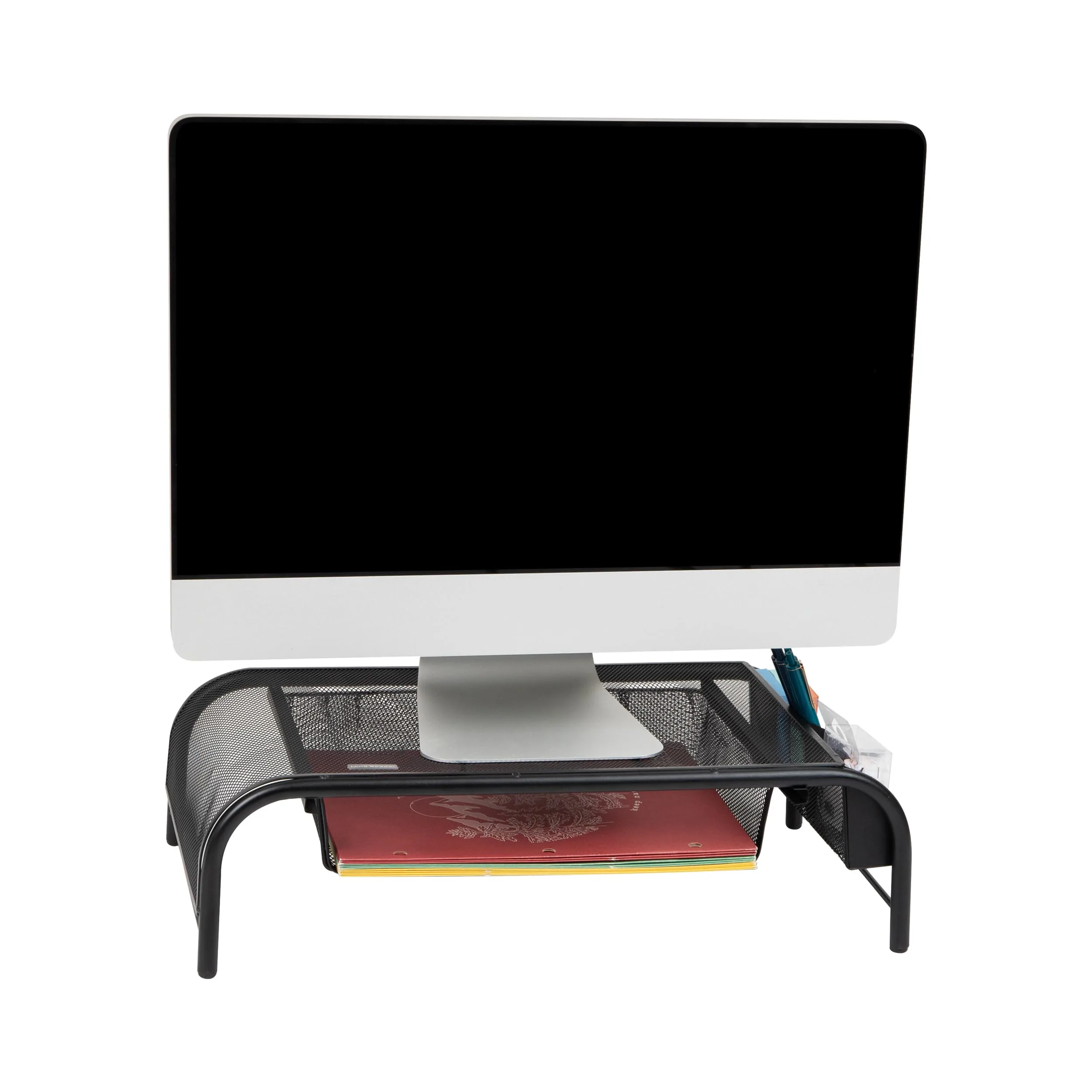 MIND READER Monitor Stand Ventilated Metal Mesh Laptop Riser and Desktop Organizer