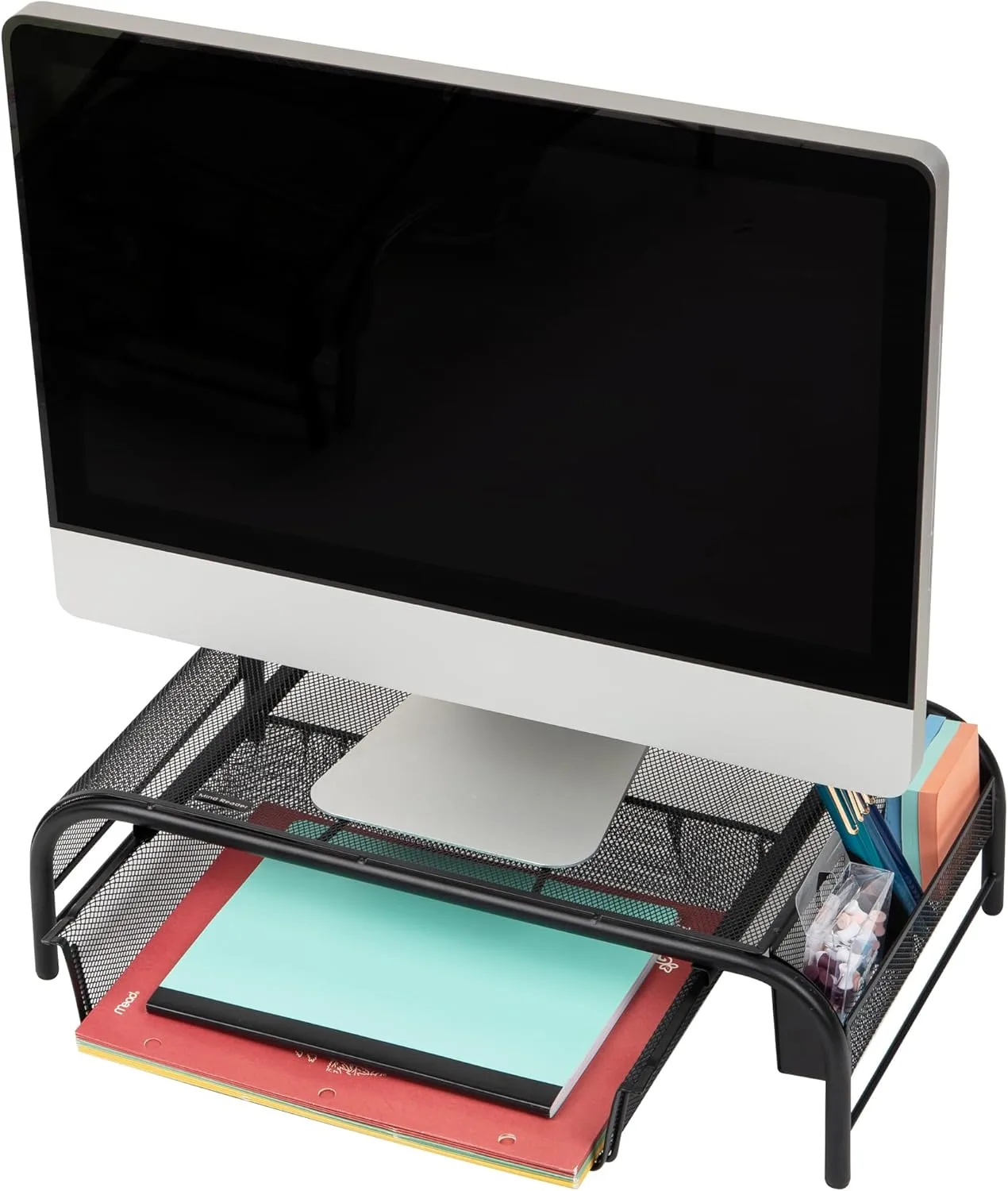 MIND READER Monitor Stand Ventilated Metal Mesh Laptop Riser and Desktop Organizer