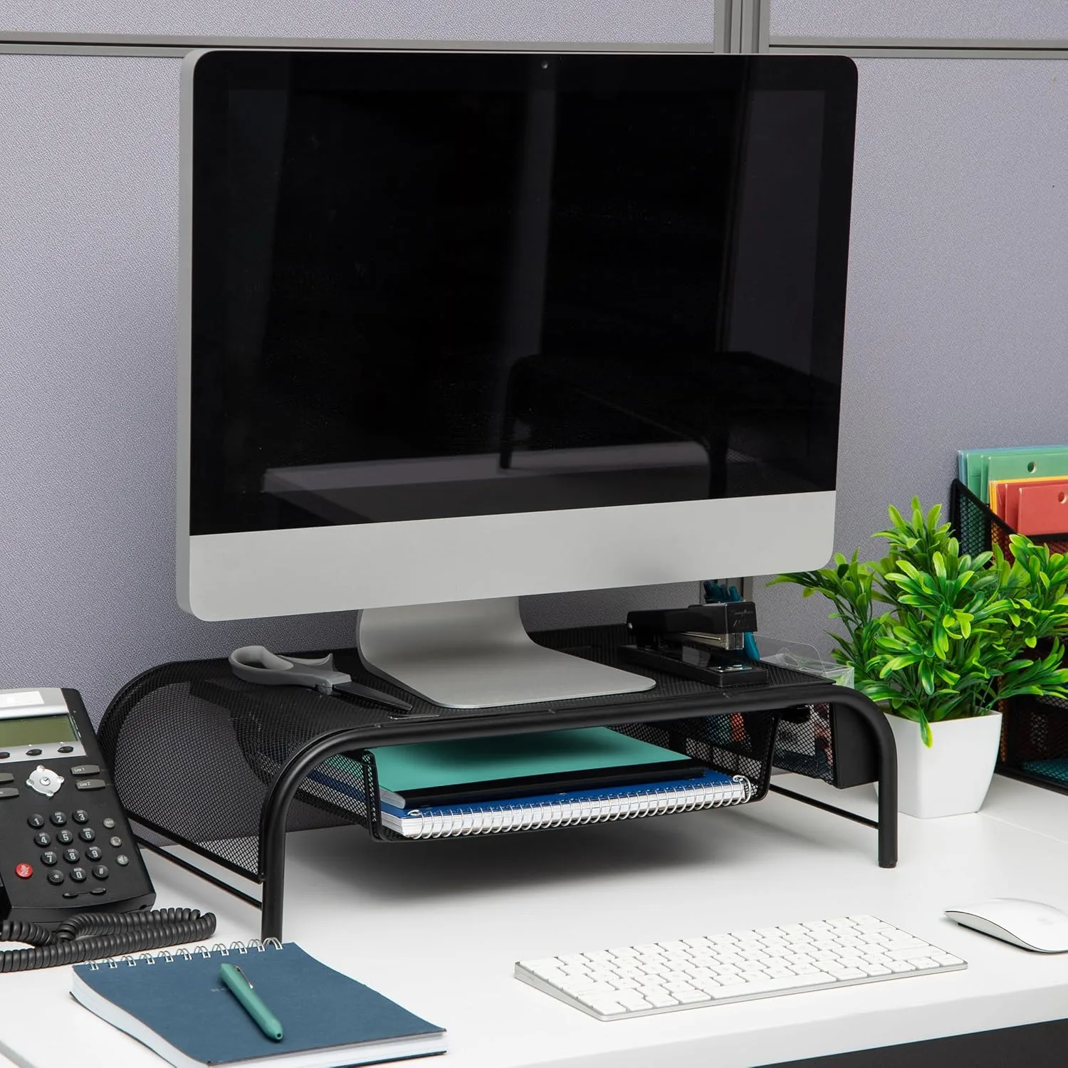 MIND READER Monitor Stand Ventilated Metal Mesh Laptop Riser and Desktop Organizer
