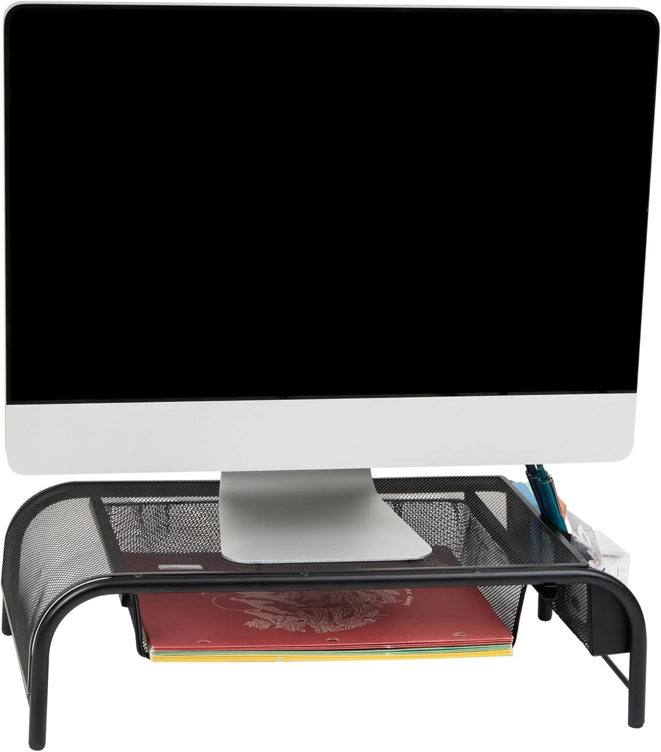 MIND READER Monitor Stand Ventilated Metal Mesh Laptop Riser and Desktop Organizer