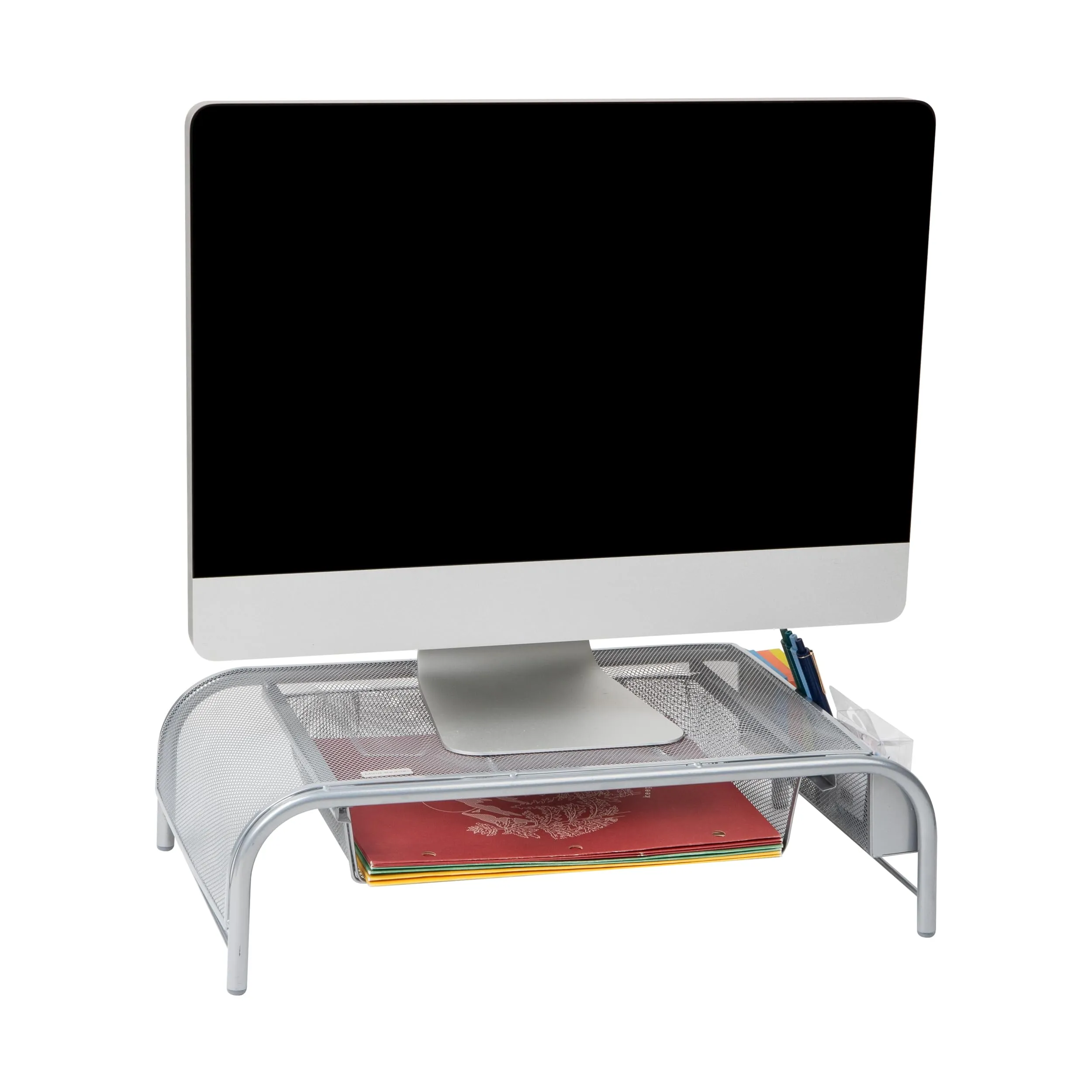 MIND READER Monitor Stand Ventilated Metal Mesh Laptop Riser and Desktop Organizer