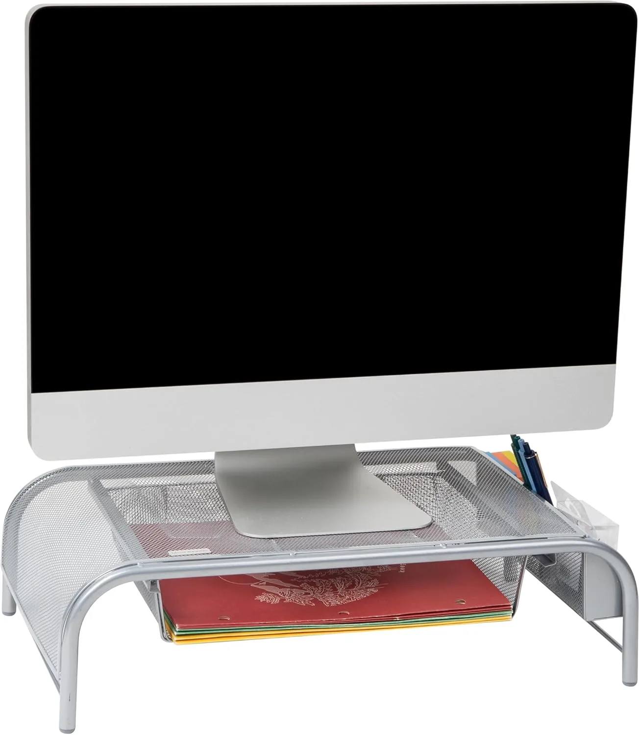 MIND READER Monitor Stand Ventilated Metal Mesh Laptop Riser and Desktop Organizer