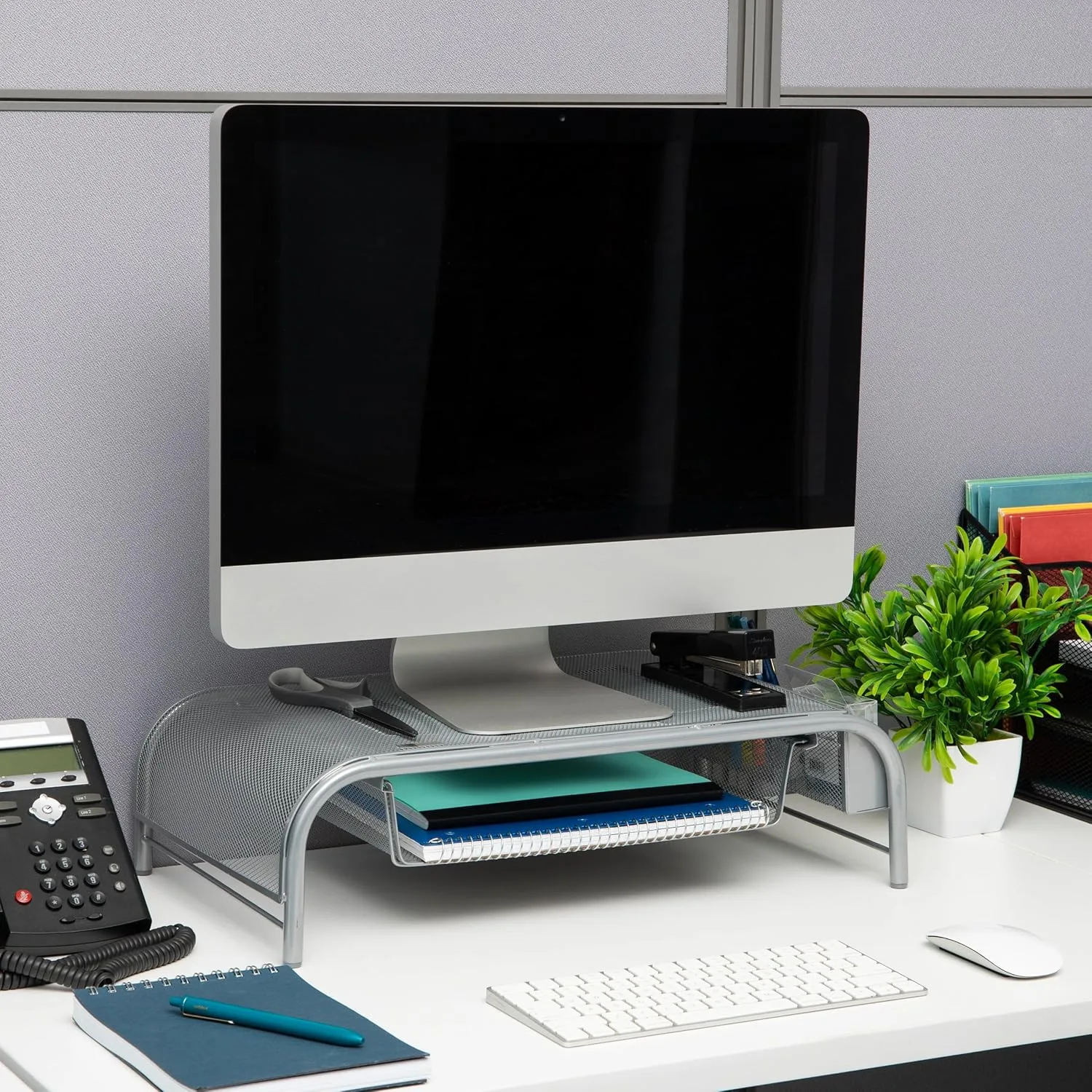 MIND READER Monitor Stand Ventilated Metal Mesh Laptop Riser and Desktop Organizer