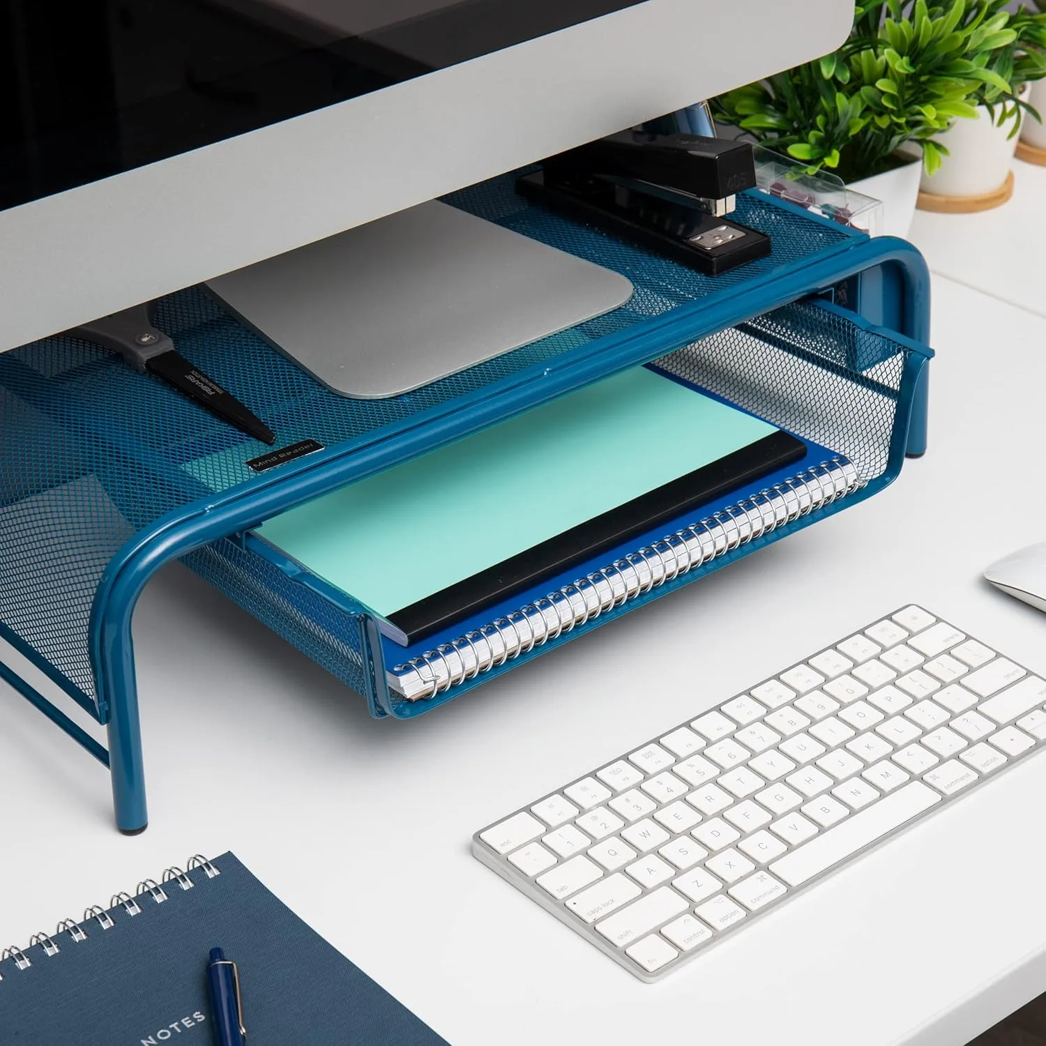 MIND READER Monitor Stand Ventilated Metal Mesh Laptop Riser and Desktop Organizer