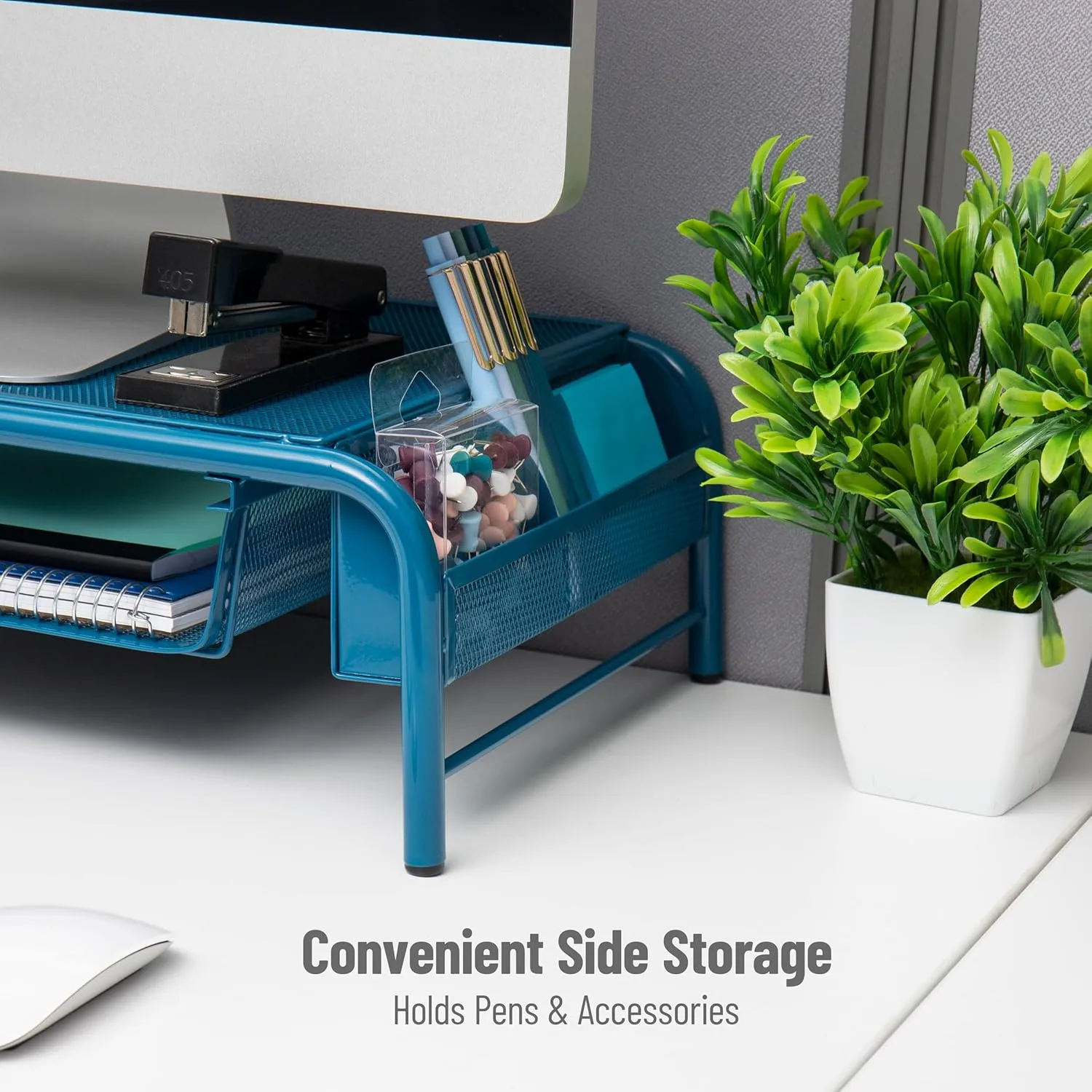 MIND READER Monitor Stand Ventilated Metal Mesh Laptop Riser and Desktop Organizer
