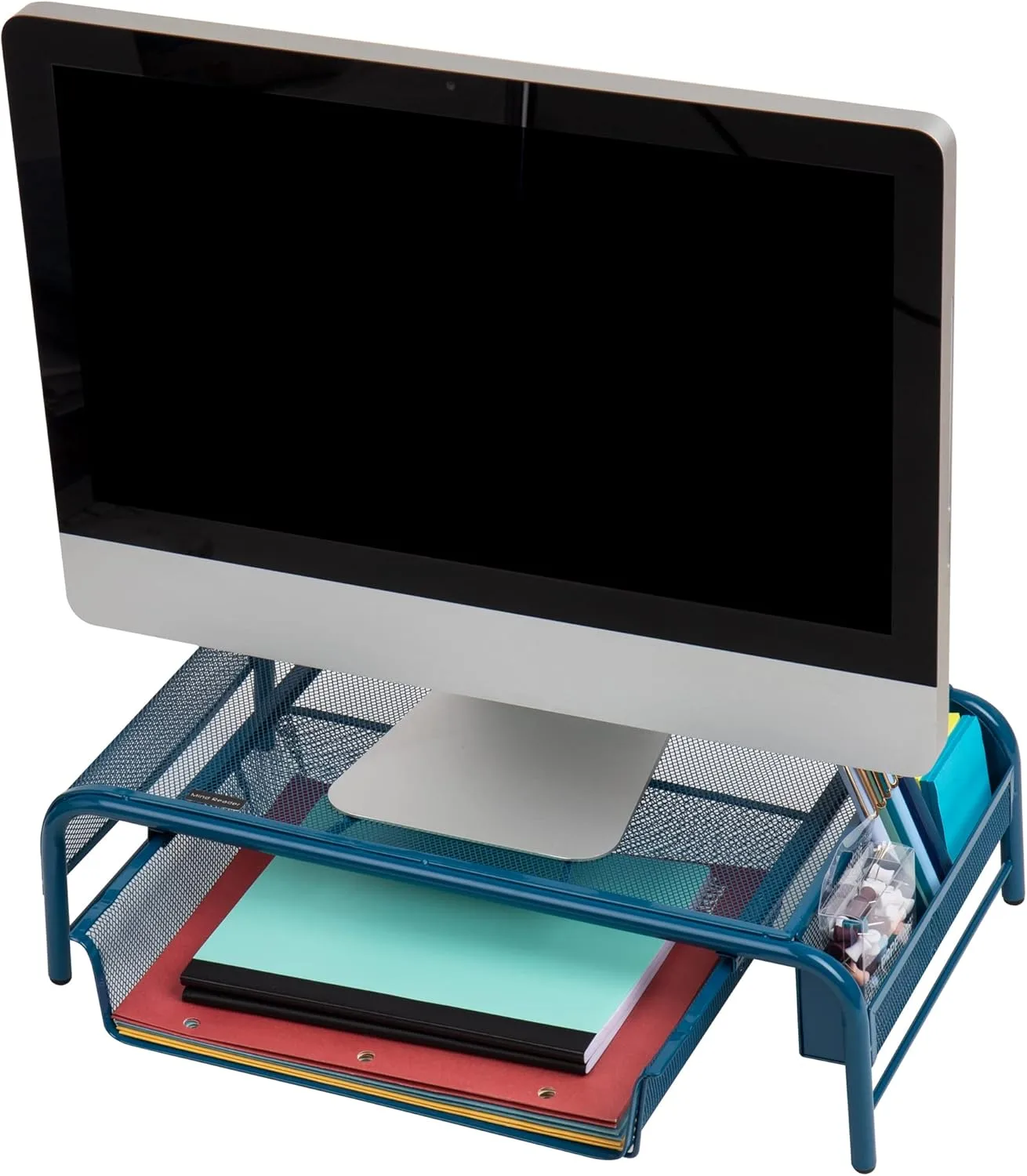 MIND READER Monitor Stand Ventilated Metal Mesh Laptop Riser and Desktop Organizer